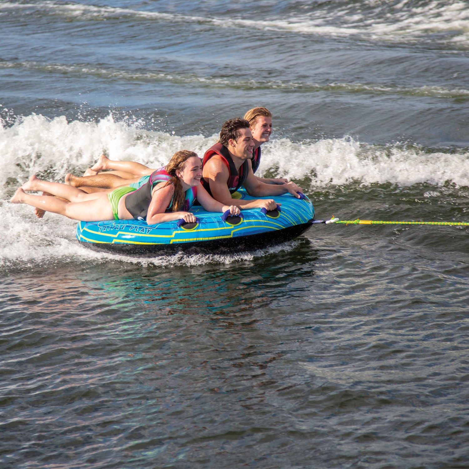 Connelly Triple Play Towable Tube - 3 Rider Inflatable Water Tube for Boating & Lake Fun - Perfect for Family & Friends Water Sports Adventure