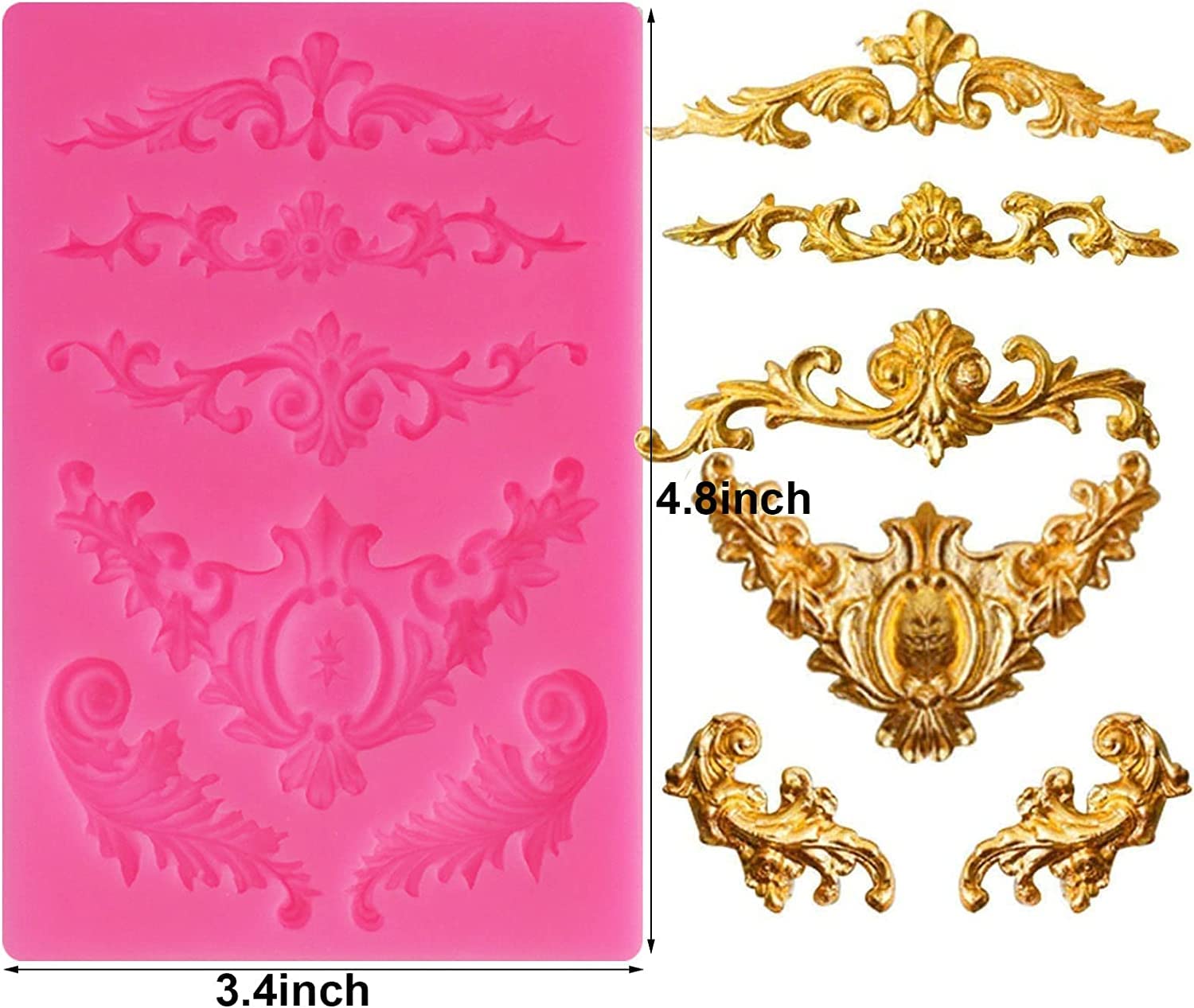 3-Piece Baroque Fondant Molds Set - Elegant Scroll Border Lace Silicone Molds for Cake Decorating, Candy Making, Chocolate Molds & Polymer Clay Crafts - Perfect for Wedding Cakes, Cupcakes and DIY Sugar Art Projects