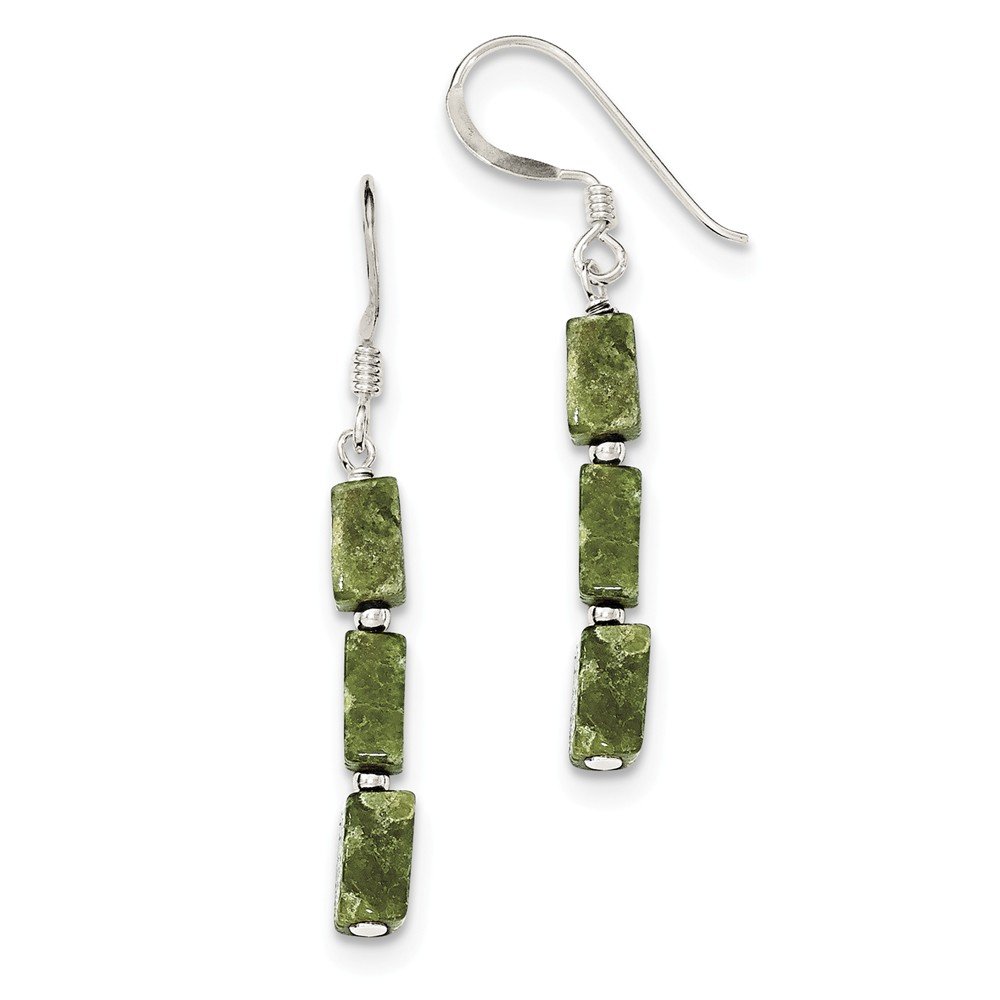 Sterling Silver Green Russian Serpentine Stone Earrings for Women - Handmade Dangle Earrings for Gift, Party & Everyday Wear