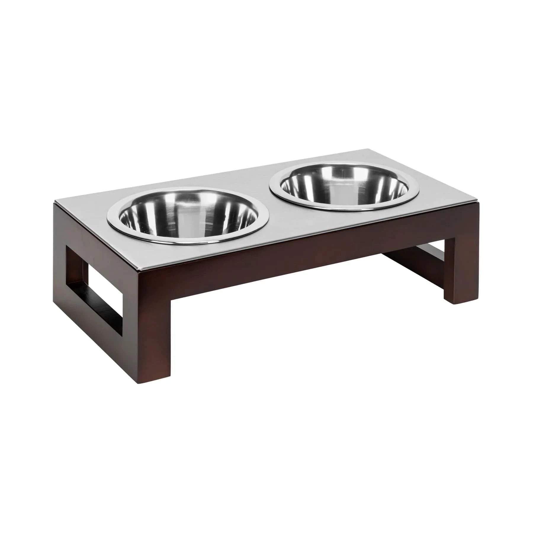 Premium Walnut & Stainless Steel Elevated Dog Bowl Stand - Adjustable Height Pet Feeder for Large & Small Dogs - Perfect for Dining Room, Kitchen or Outdoor Use