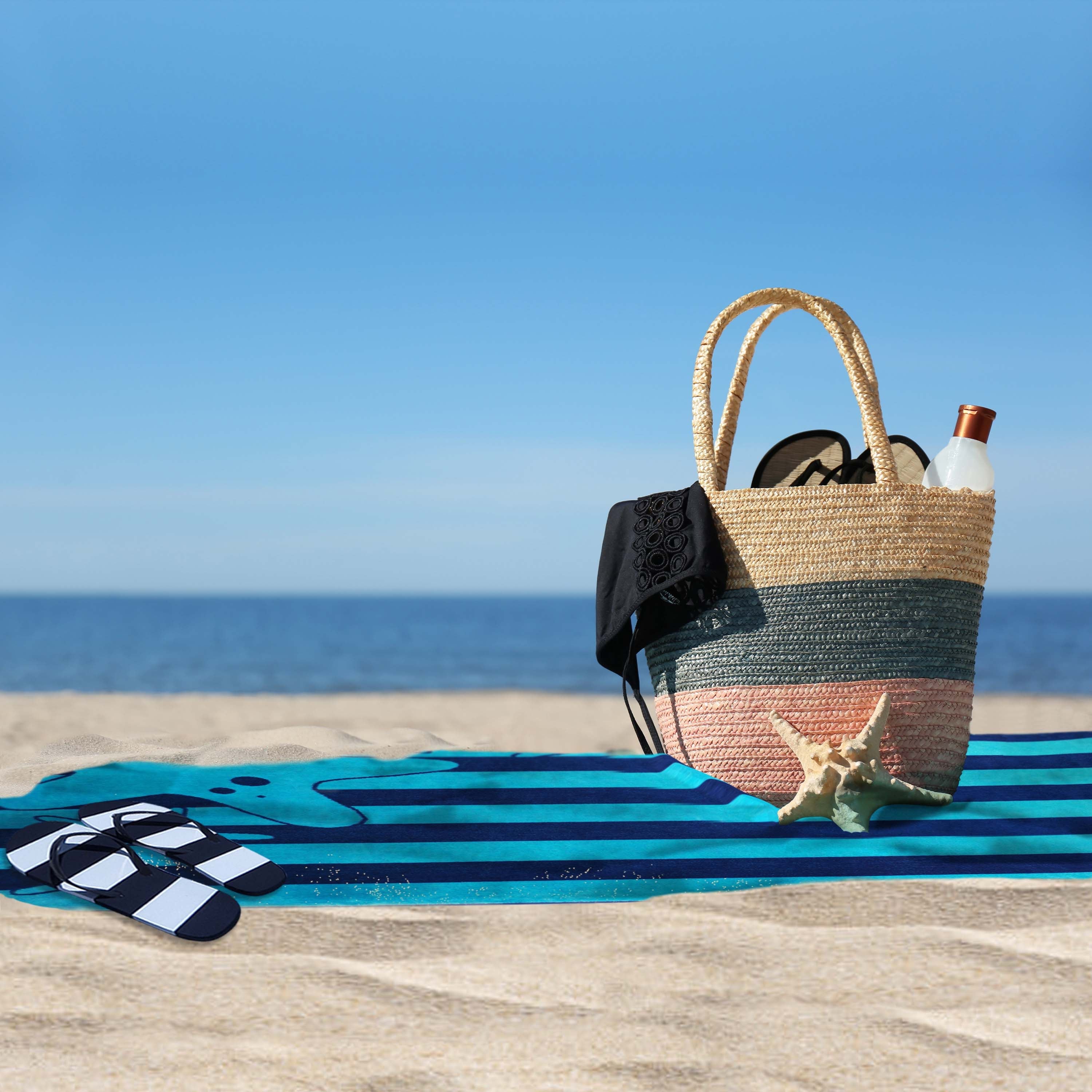 Premium Starfish Oversized Cotton 4-Piece Beach Towel Set - Ultra Soft, Quick Dry, Large 40x70 Inches - Perfect for Pool, Beach, Vacation & Spa Use
