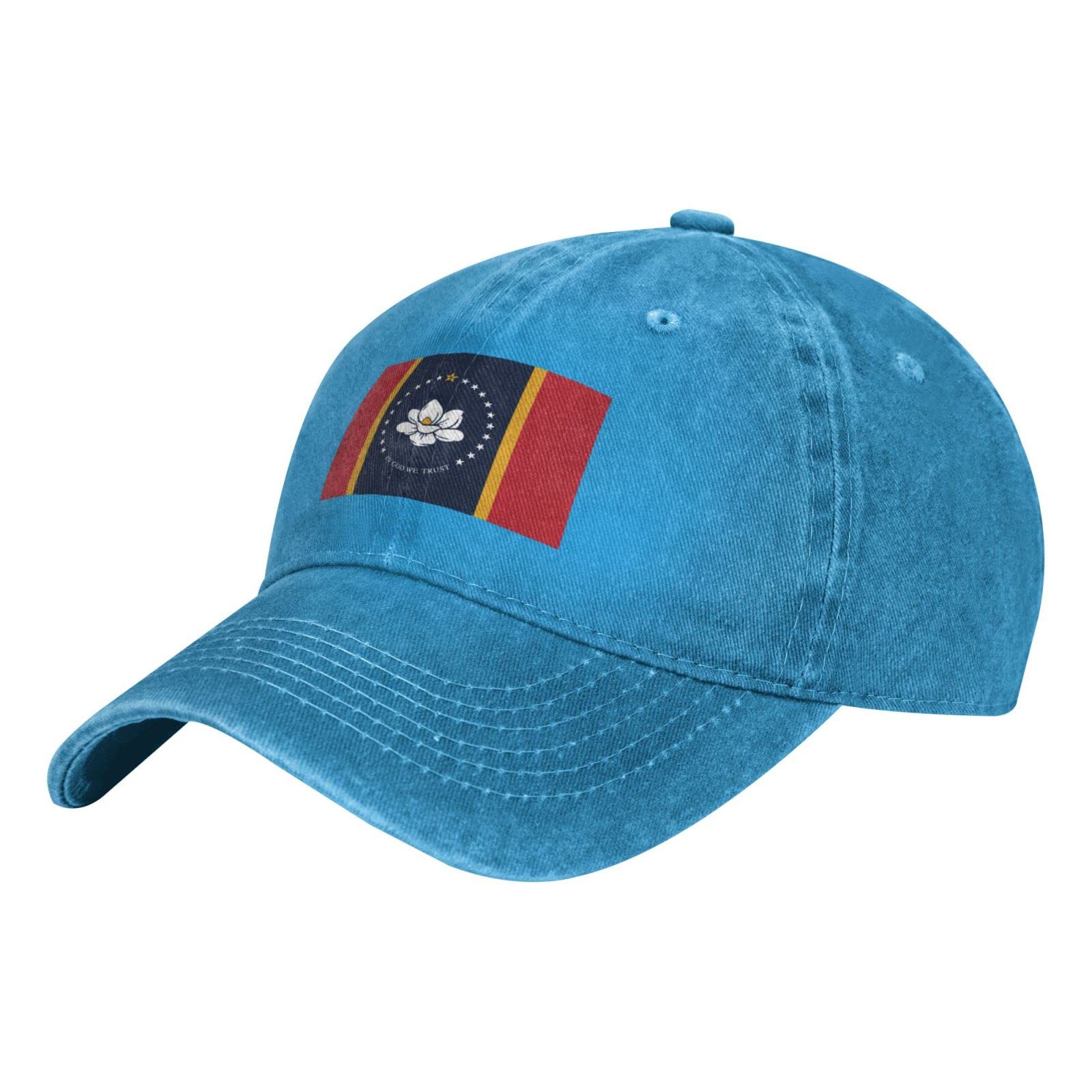 Mississippi State Flag Denim Trucker Hat - Adjustable Baseball Cap for Men & Women - Black & Blue - Perfect for Outdoor Activities, Sports & Casual Wear