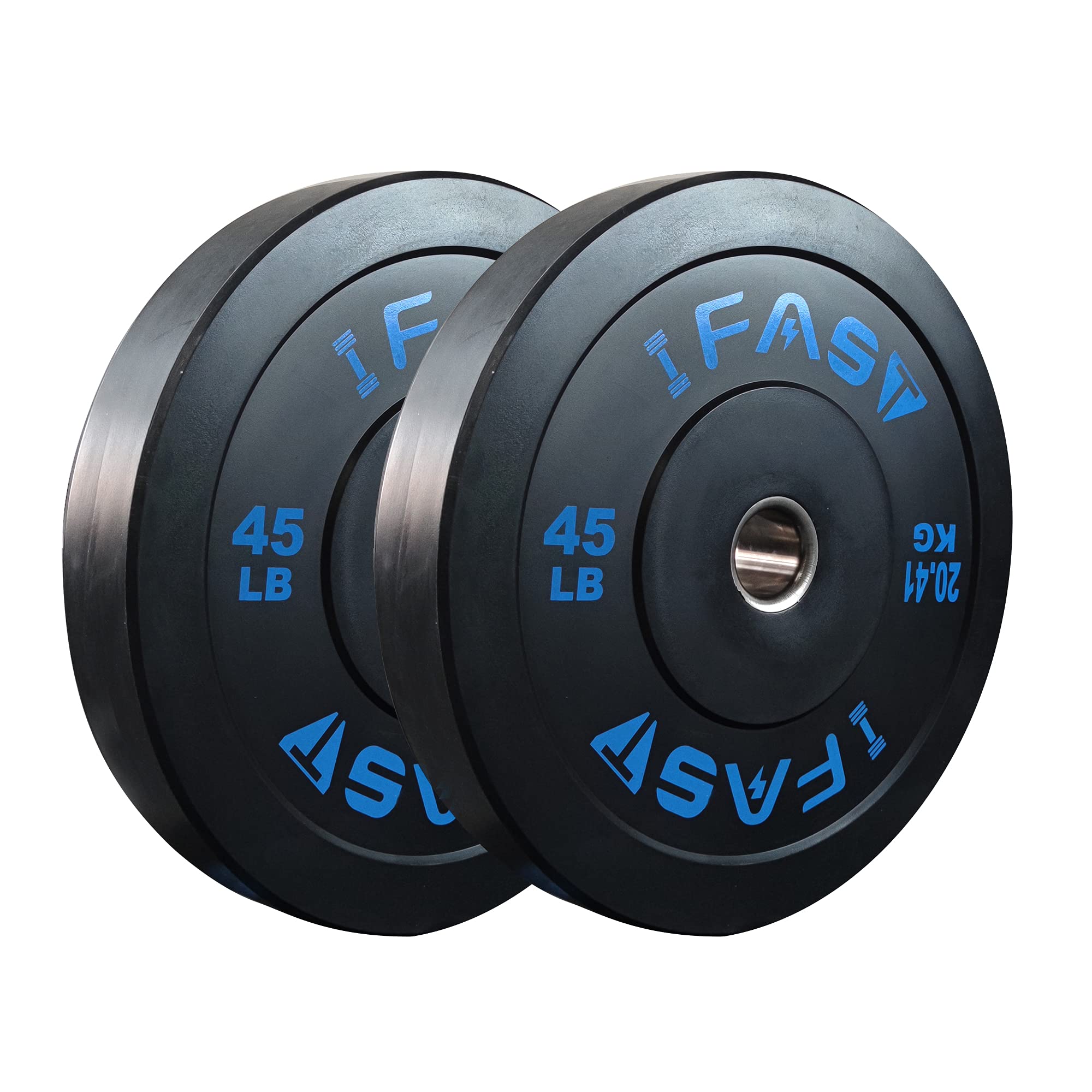 IFAST Olympic Bumper Weight Plates - 2-Inch Steel Insert Rubberized Weight Plates (10LB/15LB/25LB/35LB/45LB/55LB) for CrossFit, Powerlifting & Home Gym - Sold in Pairs or Sets - Durable Rubber Coating for Noise Reduction & Floor Protection