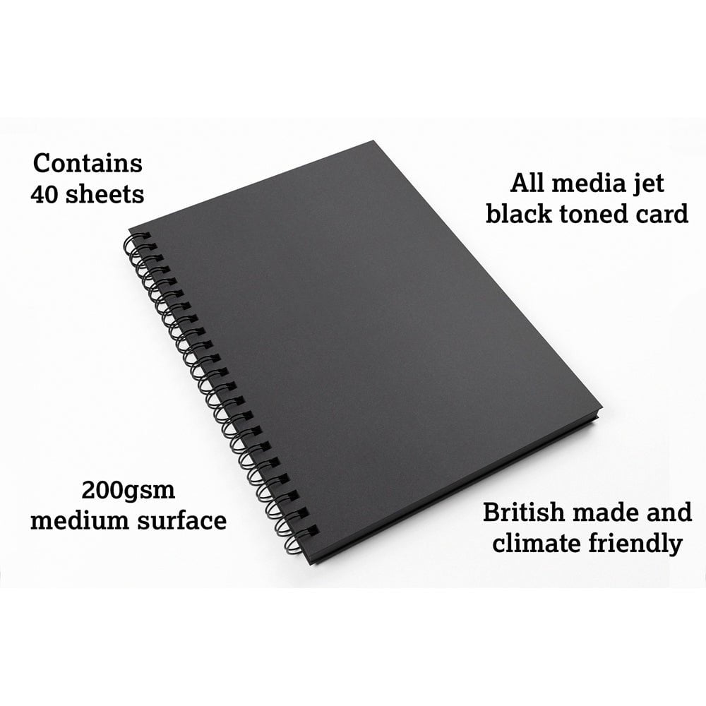Artgecko Shady Sketchbook - A4 Size, 80 Pages (40 Sheets), 200gsm Black Toned Paper - Perfect for Drawing, Sketching & Mixed Media Art