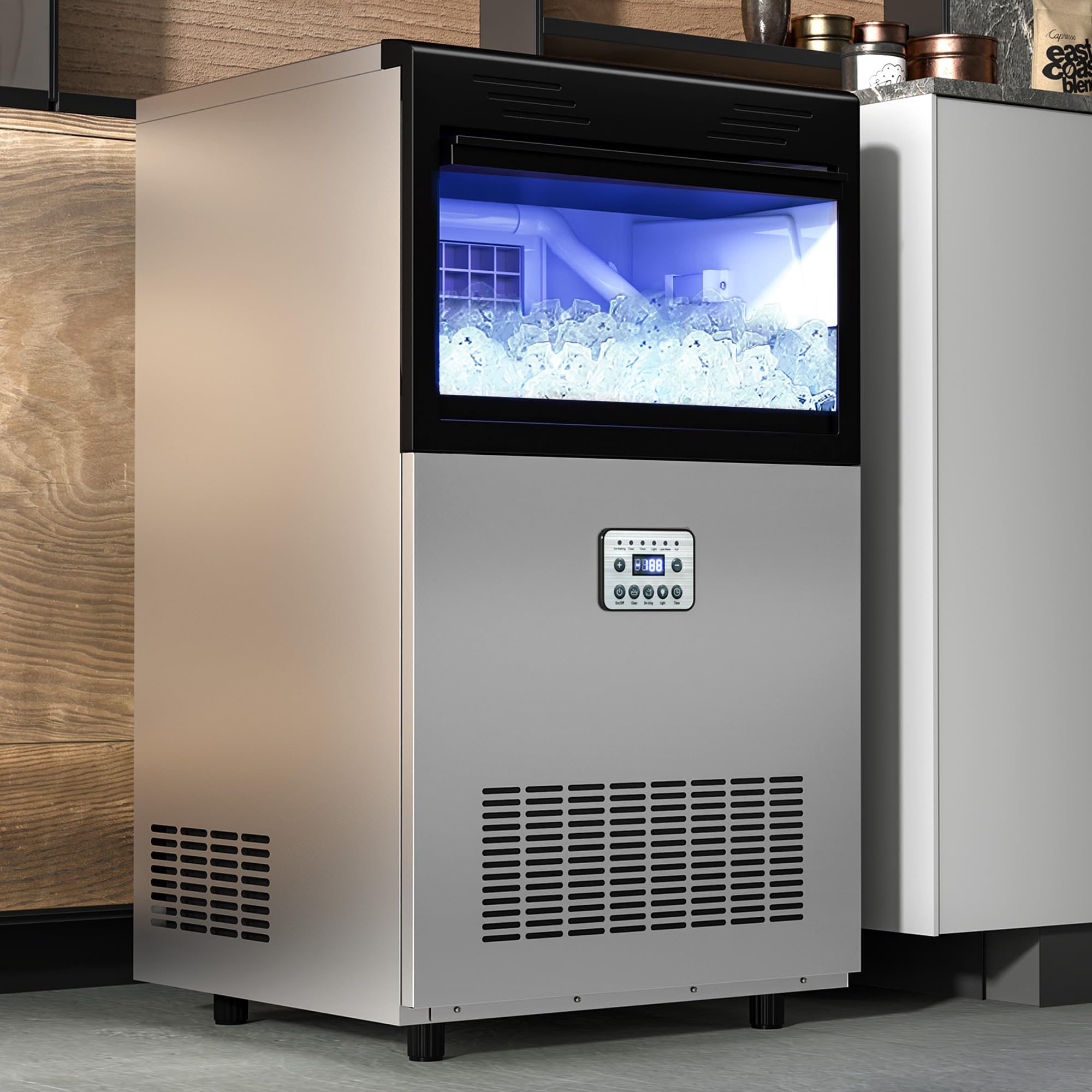 Commercial Ice Maker Machine 120LBS/24H with 33LBS Storage Bin - Under Counter Free Standing Ice Machine for Restaurants, Bars, Coffee Shops & Home Use - Perfect for Outdoor Events, Parties & Business Needs