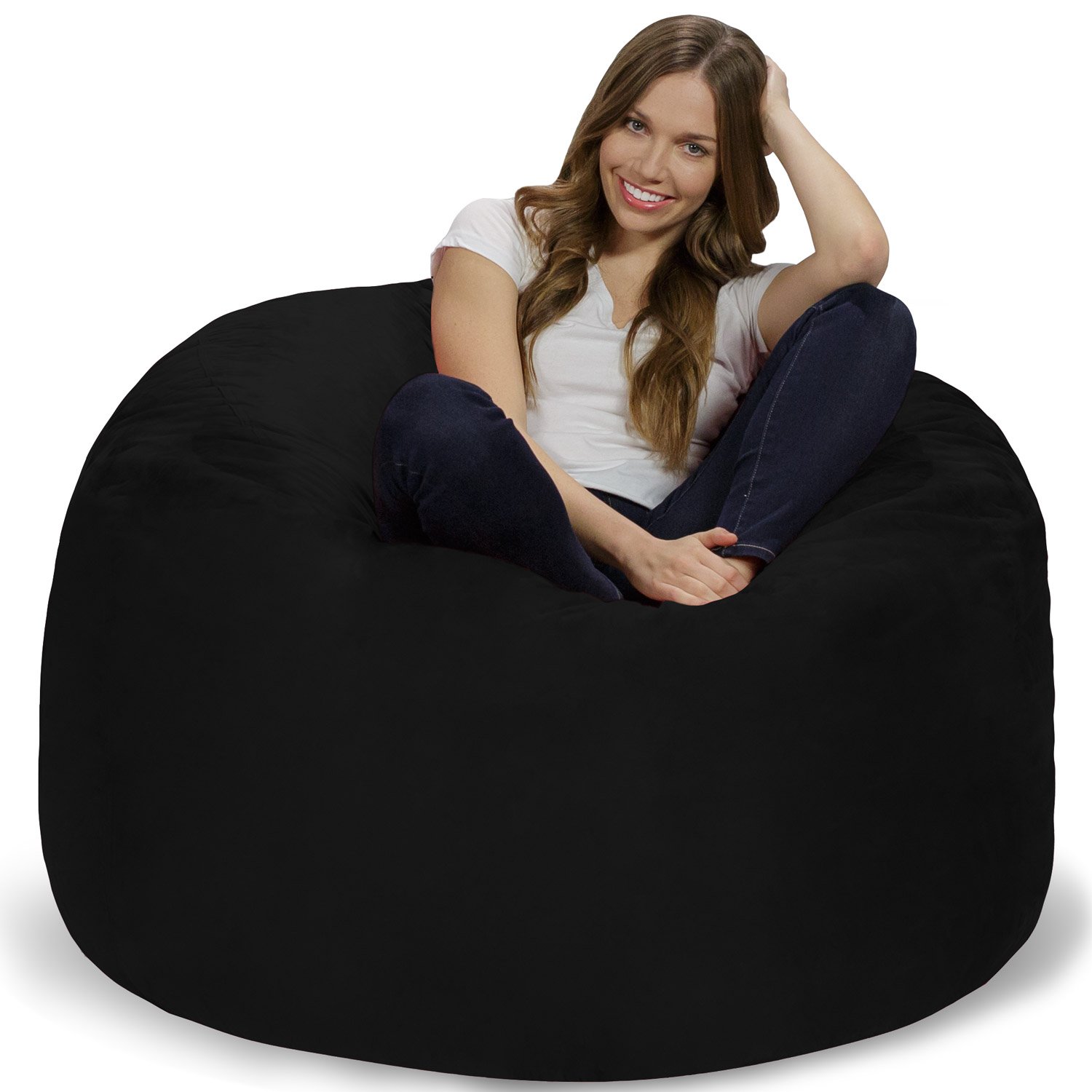 Chill Sack Bean Bag Chair: Giant 4' Memory Foam Bean Bag Sofa with Soft Microfiber Cover - Black - Perfect for Living Room, Game Room & Dorm Relaxation