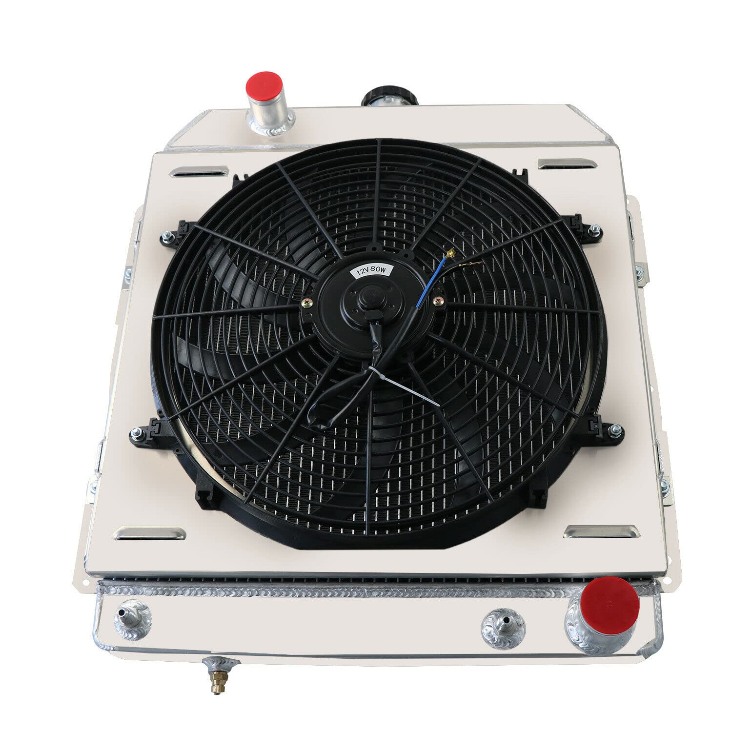 Alloyworks 4-Row Aluminum Radiator with Shroud Fan & Relay Kit - Compatible with 1958 Chevrolet Impala, Caprice, Belair V8 - High-Performance Cooling for Classic Car Restoration & Hot Rod Upgrades