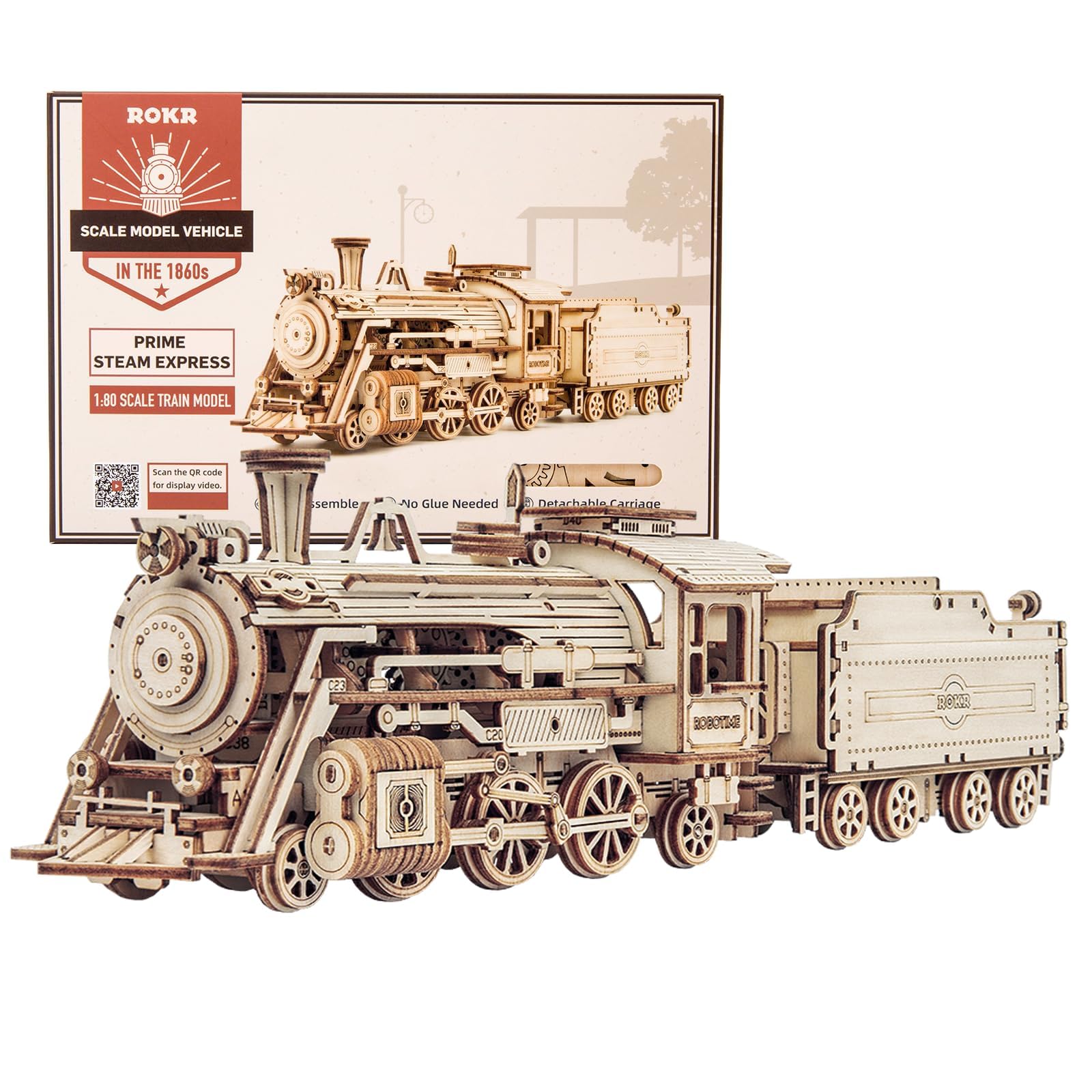 ROKR 3D Wooden Puzzle for Adults - DIY Mechanical Car Model Building Kit - Brain Teaser Toy Gift for Men, Women & Kids - Birthday & Christmas Present - Steam Train with Carriage - Perfect for Home Decoration, STEM Education & Family Bonding Activities