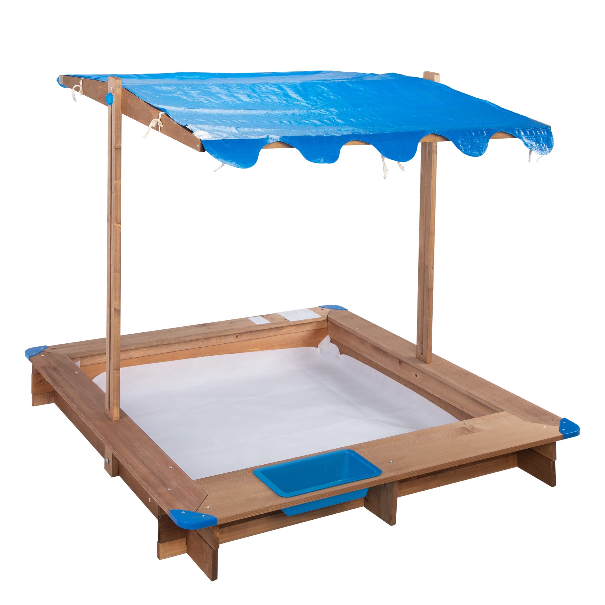 Outdoor Wooden Sandbox with Canopy Cover & Bench Seat - Sand Play Toy for Toddlers Age 2-4, Kids Backyard Sandpit for Outdoor Play & Early Childhood Development