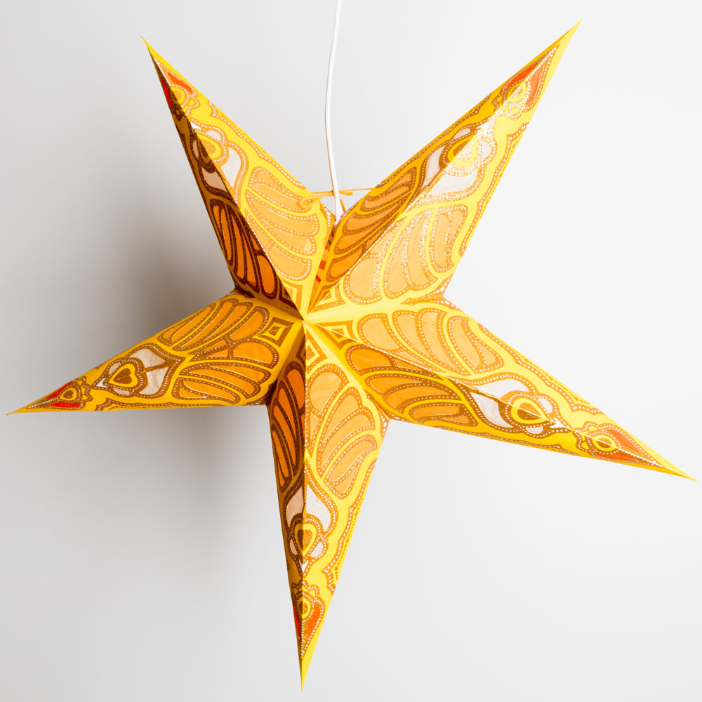 24 Pack Yellow Parrot Glitter Paper Star Lanterns - Hanging Party Decorations for Birthday, Wedding, Festival & Home Decoration