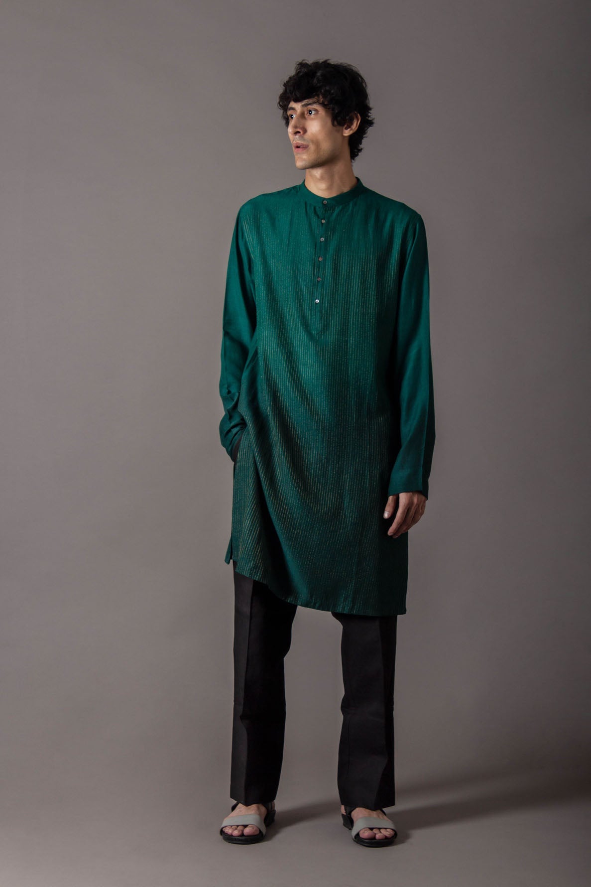 Bade Miyan Kurta Muga Satin Green Ombre - Stylish Indian Men's Kurta for Festivals, Weddings & Casual Wear
