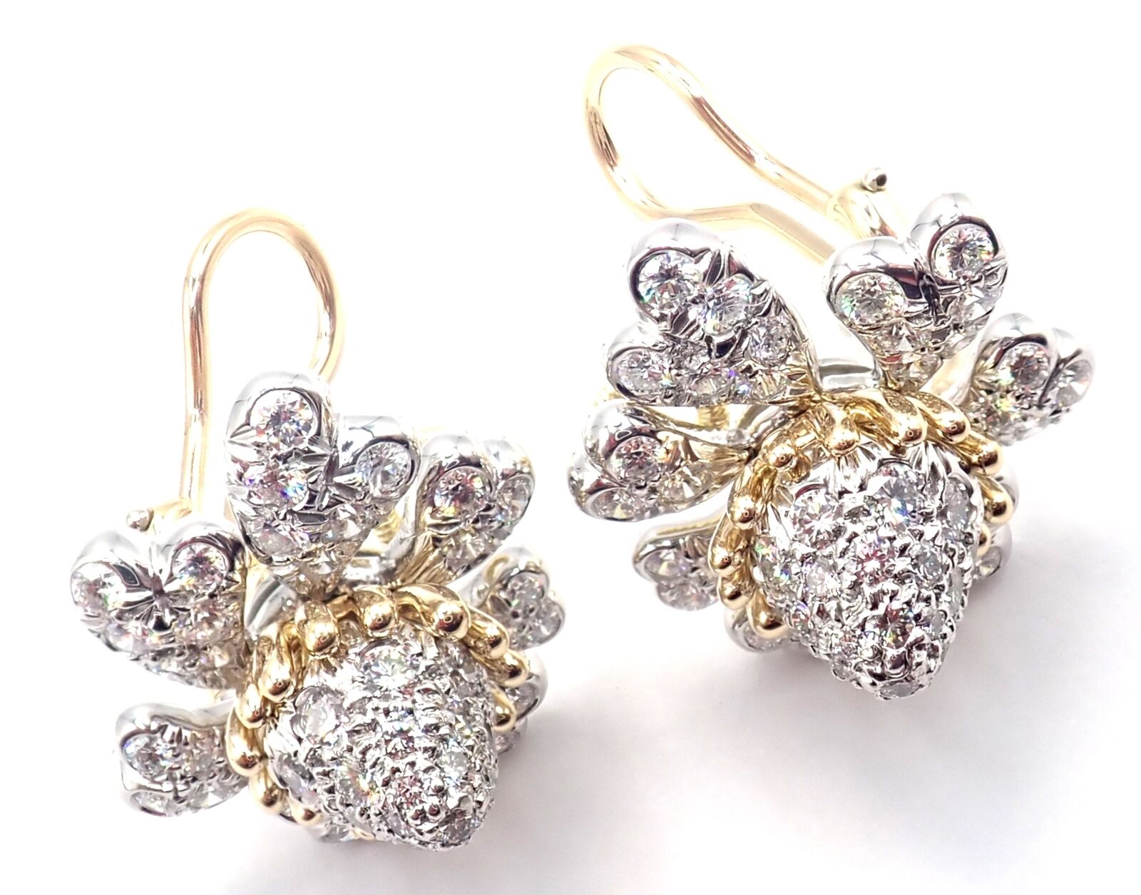 Tiffany & Co Schlumberger Cones And Petals 18k Gold Platinum Diamond Earrings - Luxury Jewelry for Women, Elegant Gift for Anniversary & Special Occasions