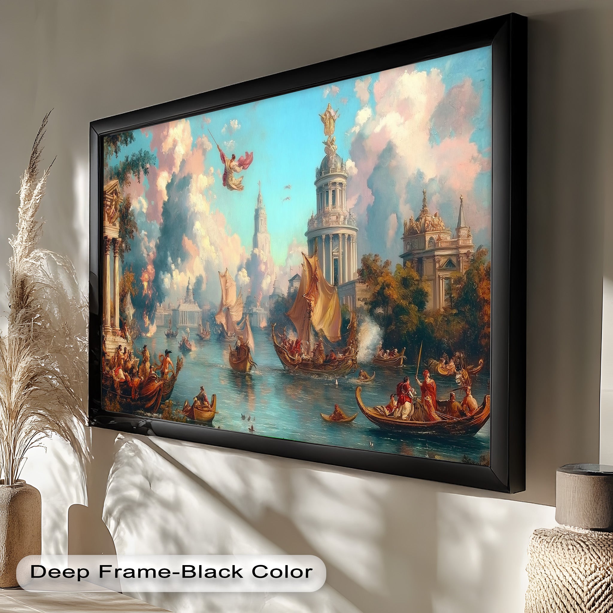 Baroque River Parade - Grand Venetian Fantasy Oil Painting | Hand-Painted Canvas Art for Home & Office Decor | Perfect for Living Room, Bedroom, or Gallery Wall Display