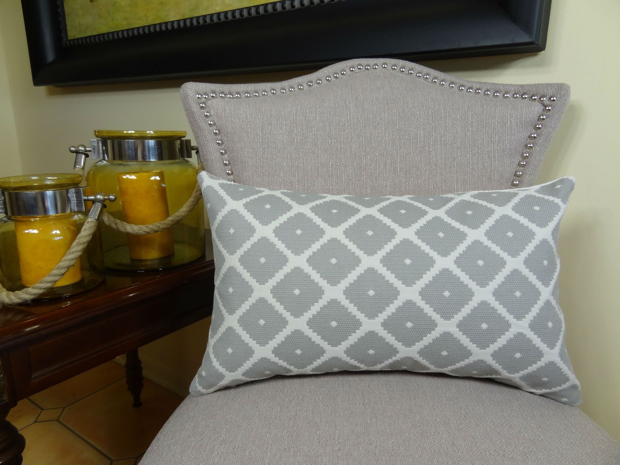 Modern Geometric Decorative Throw Pillow - Grey & White Designer Accent Cushion for Sofa, Bed, Living Room - Made in USA (11196)