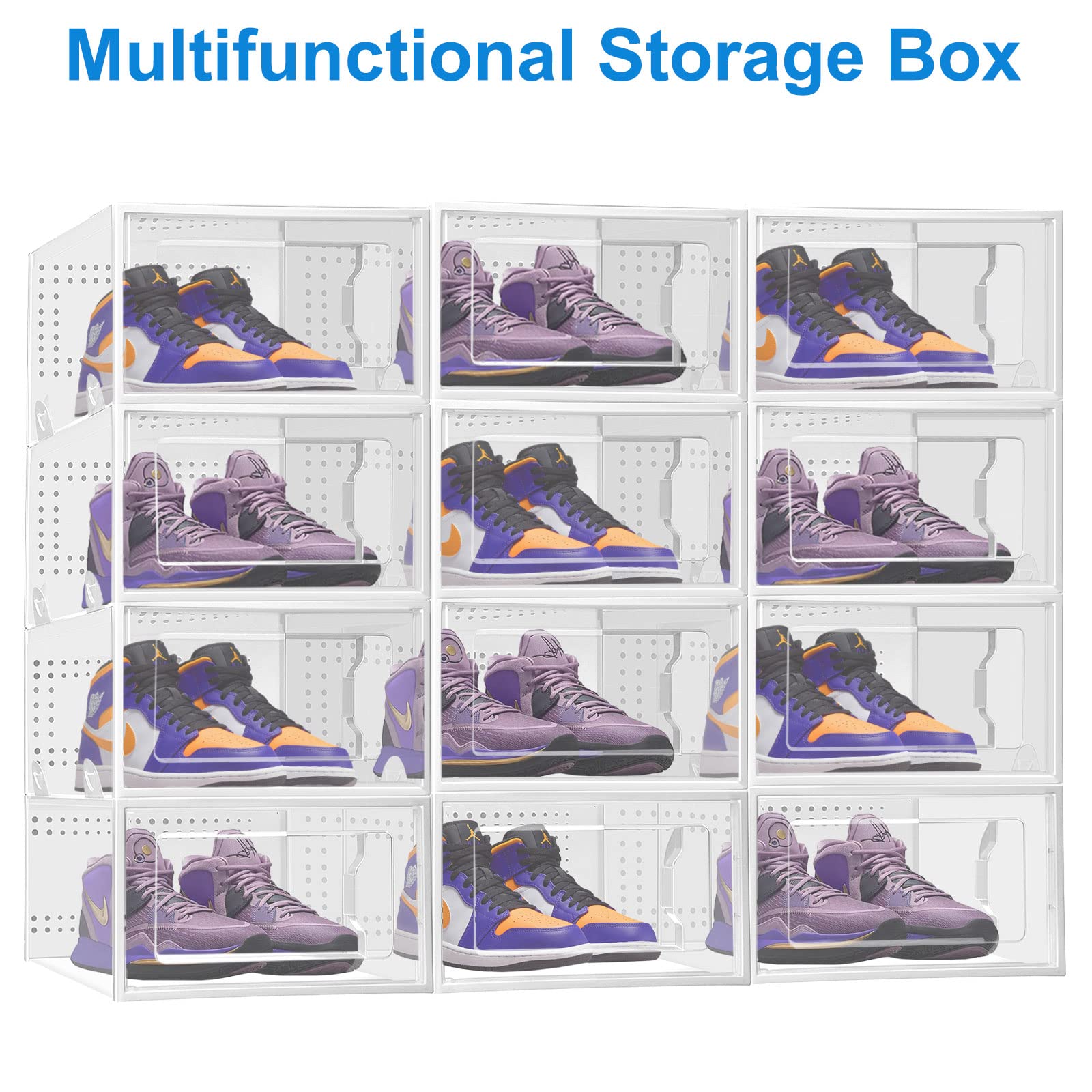 Clear Plastic Shoe Organizer Boxes - 12 Pack Stackable Shoe Storage Containers for Closet Organization | Durable Shoe Boxes for Men & Women (Medium Size) | Perfect for Bedroom, Closet, and Entryway Storage Solutions