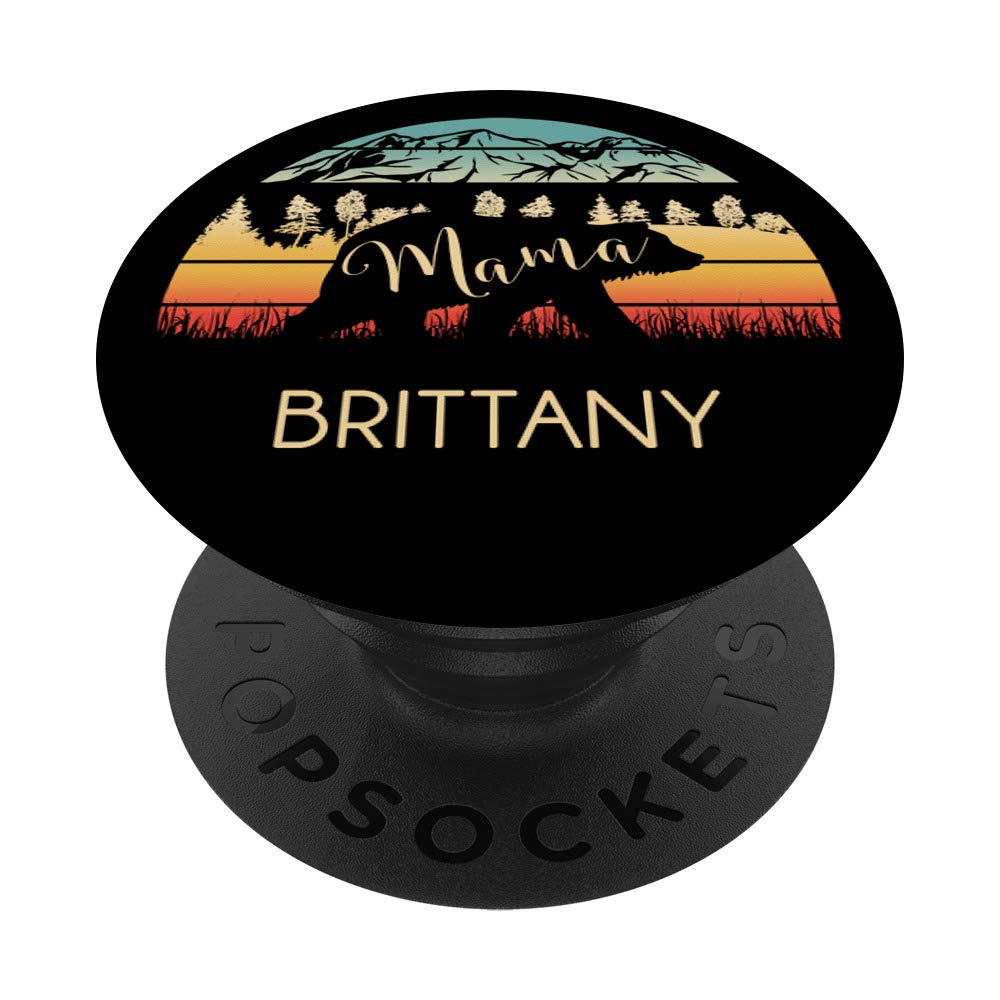 Personalized Brittany Name Gift - Retro Mountains Mama Bear PopSockets Phone Grip & Stand for iPhone, Samsung | Perfect for Travel, Work & Daily Use