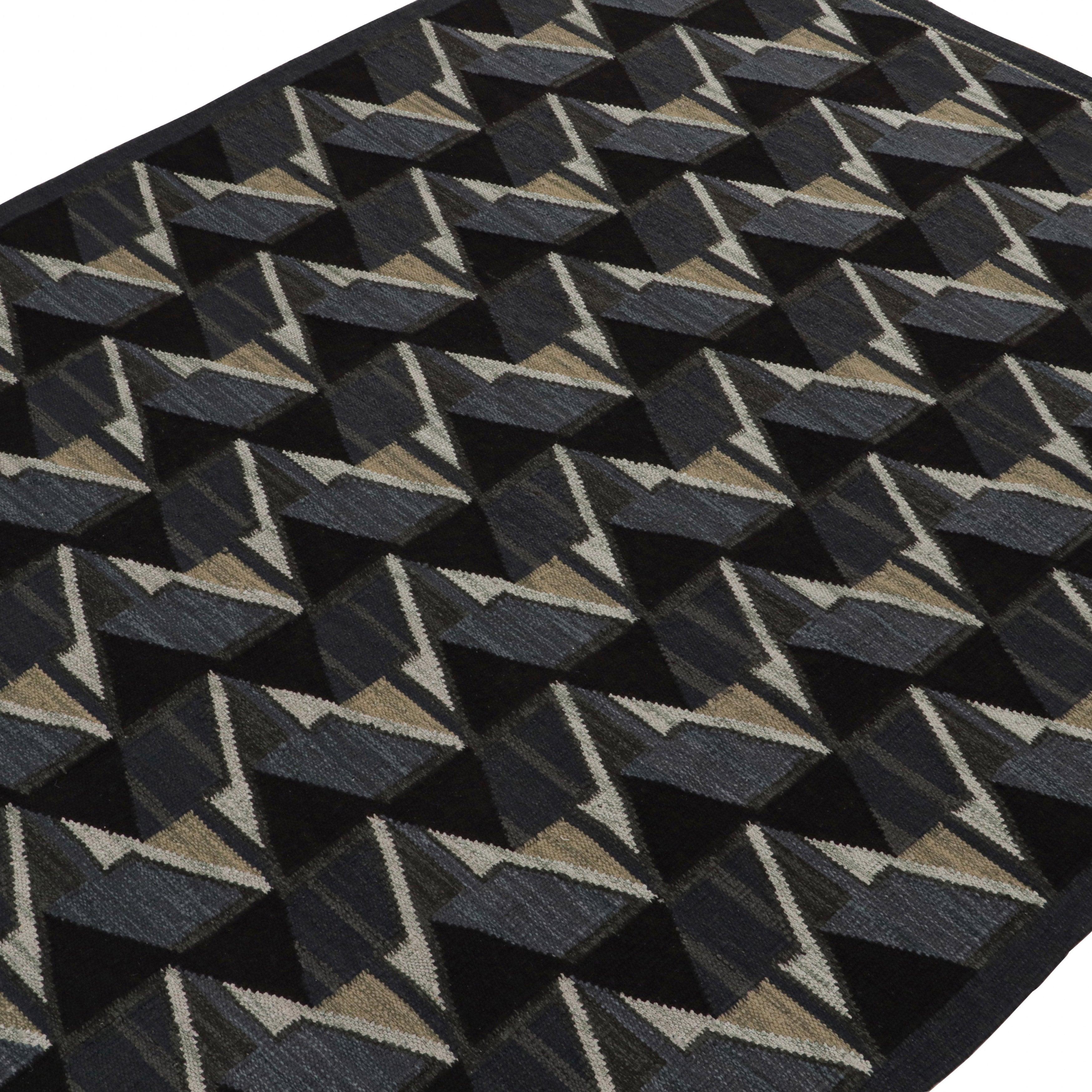 Stylish Black Geometric Swedish Flatweave Rug 8'2 x 10'1 - Perfect for Living Room, Bedroom & Office Decor