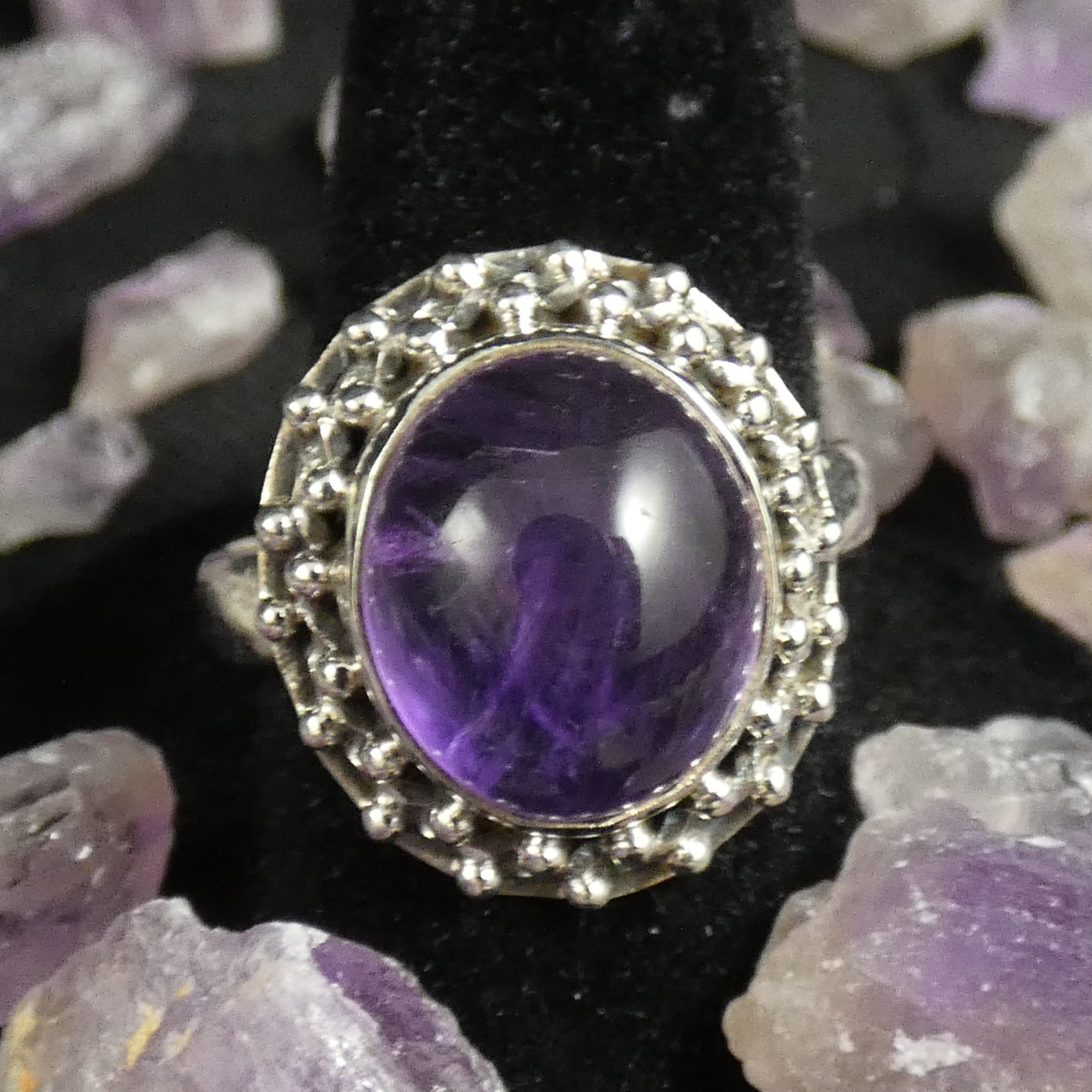 Genuine Amethyst Sterling Silver Cabochon Ring - Size 9 | Elegant Purple Gemstone Jewelry for Women | Perfect for Weddings, Anniversaries & Special Occasions