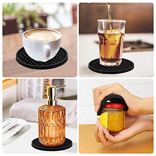 EAGMAK Set of 8 Silicone Drink Coasters - Non-Slip Heat Resistant Washable Coasters with Grooved Pattern for Coffee, Beer, Wine - Perfect for Wooden Tables, Office Desk, Kitchen Counter & Bar Decor