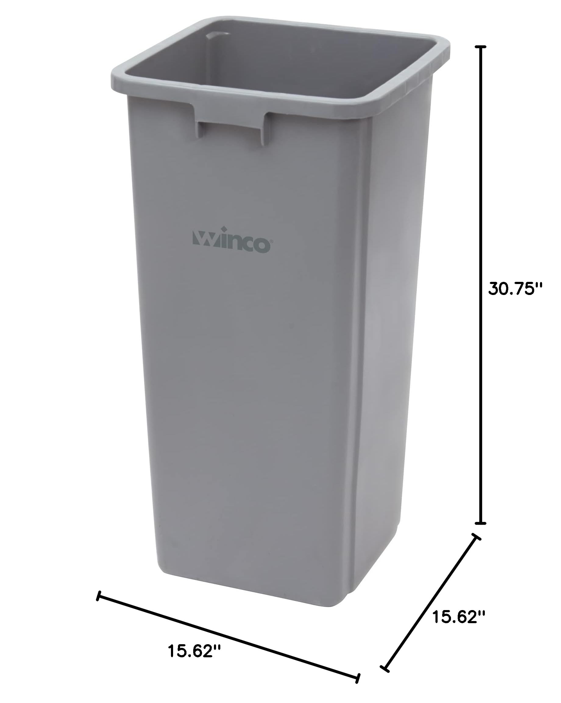 Winco PTCS-23G 23 Gallon Square Trash Can with Lid - Gray Commercial Kitchen Garbage Bin for Office, Restaurant & Home Use