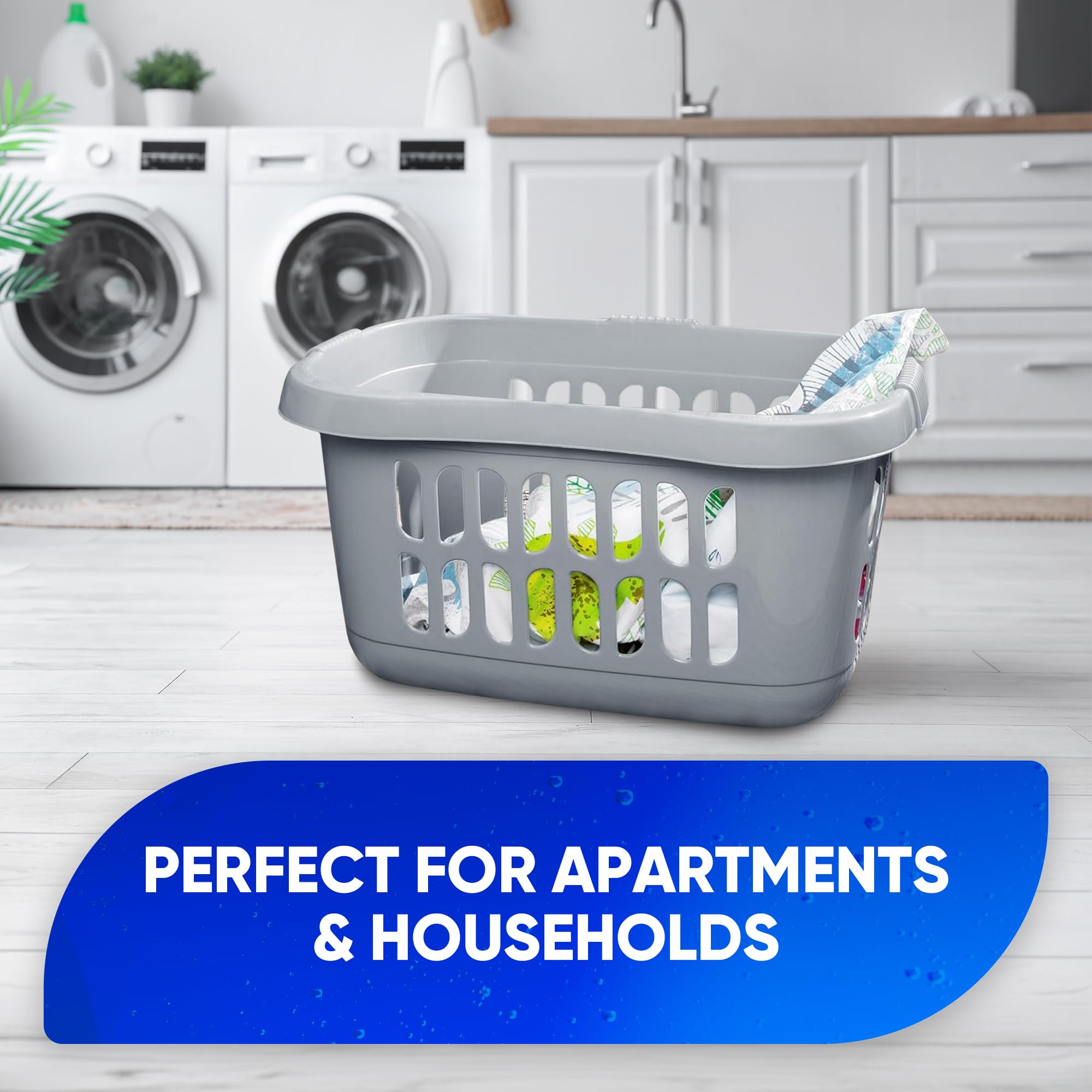 Large Plastic Laundry Basket with Comfortable Handles - Space Saving Storage Solution for Clothes, Bathroom & Household | Perfect for Laundry Room, Dorm, Apartment & Closet Organization