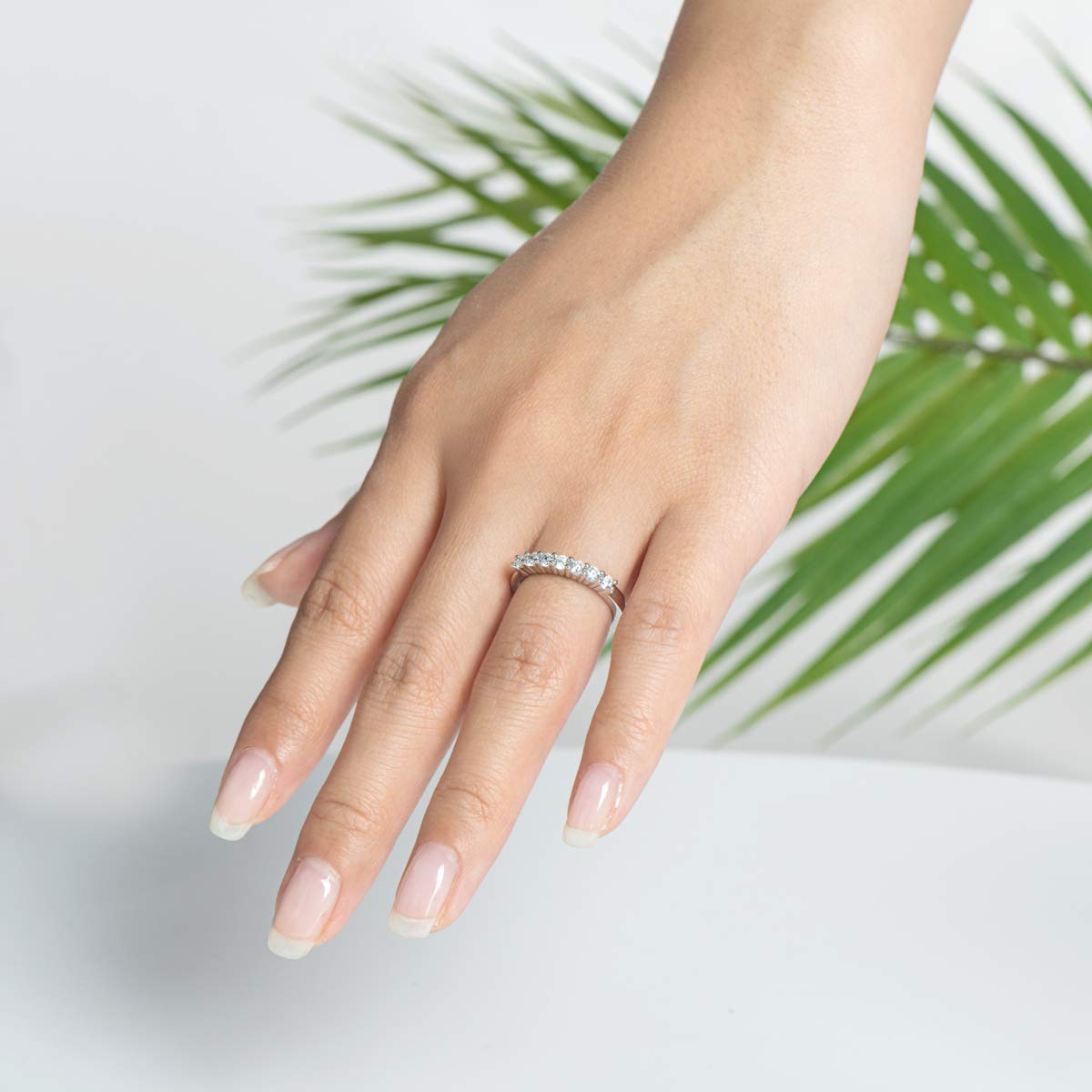 AINUOSHI Eternity Wedding Band - Platinum Plated Sterling Silver Ring with Round/Princess Cut Cubic Zirconia | Stackable Engagement Ring for Women | Jewelry Box Included | Perfect for Anniversaries, Proposals & Everyday Elegance