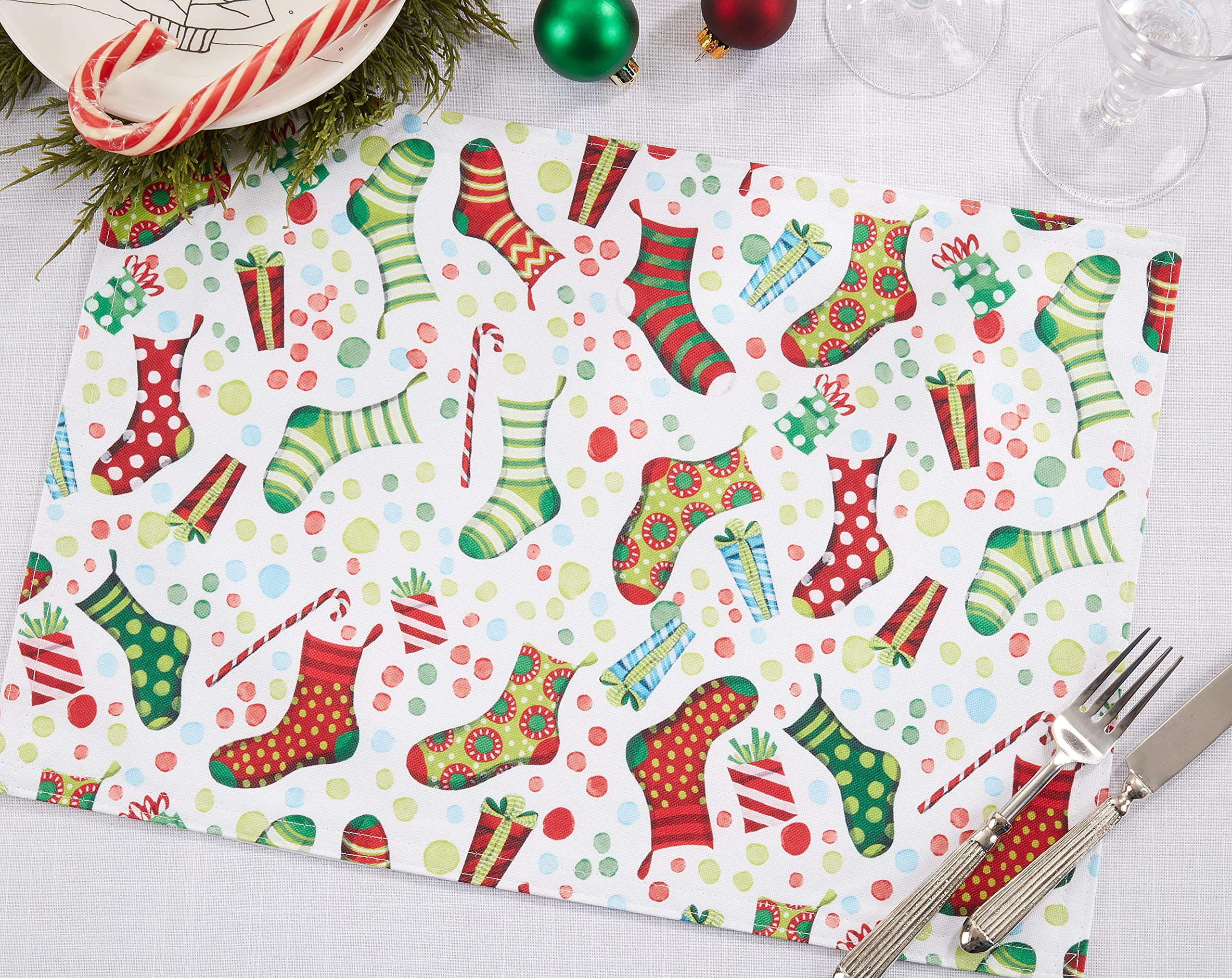 Christmas Stockings Placemats Set of 4 - Holiday Dining Decor for Christmas Table Setting, Party Dinner & Festive Home Decor