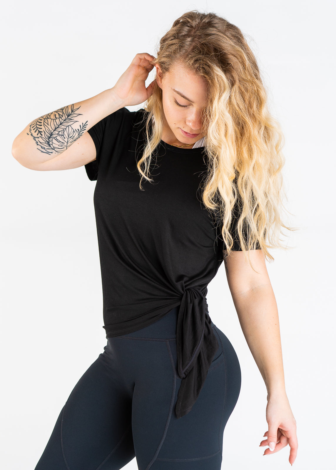 Stylish Side Tie T-Shirt for Women - Black | Casual & Summer Outfit Essential