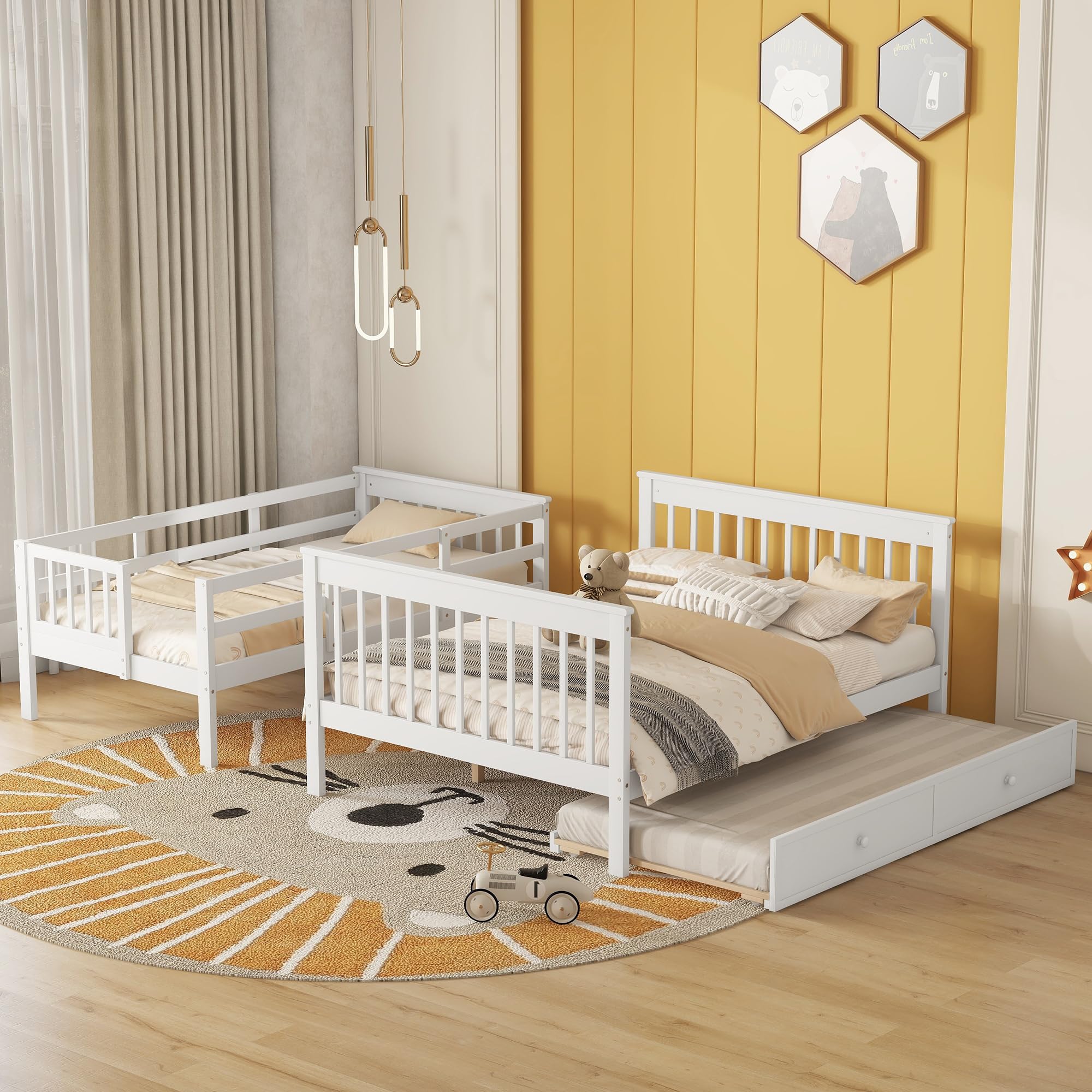 Harper & Bright Designs Twin Over Full Bunk Bed with Trundle & Storage Shelves - Sturdy Wood Frame with Stairs for Kids, Teens & Adults - Perfect for Small Bedrooms, Guest Rooms & Vacation Homes (White)