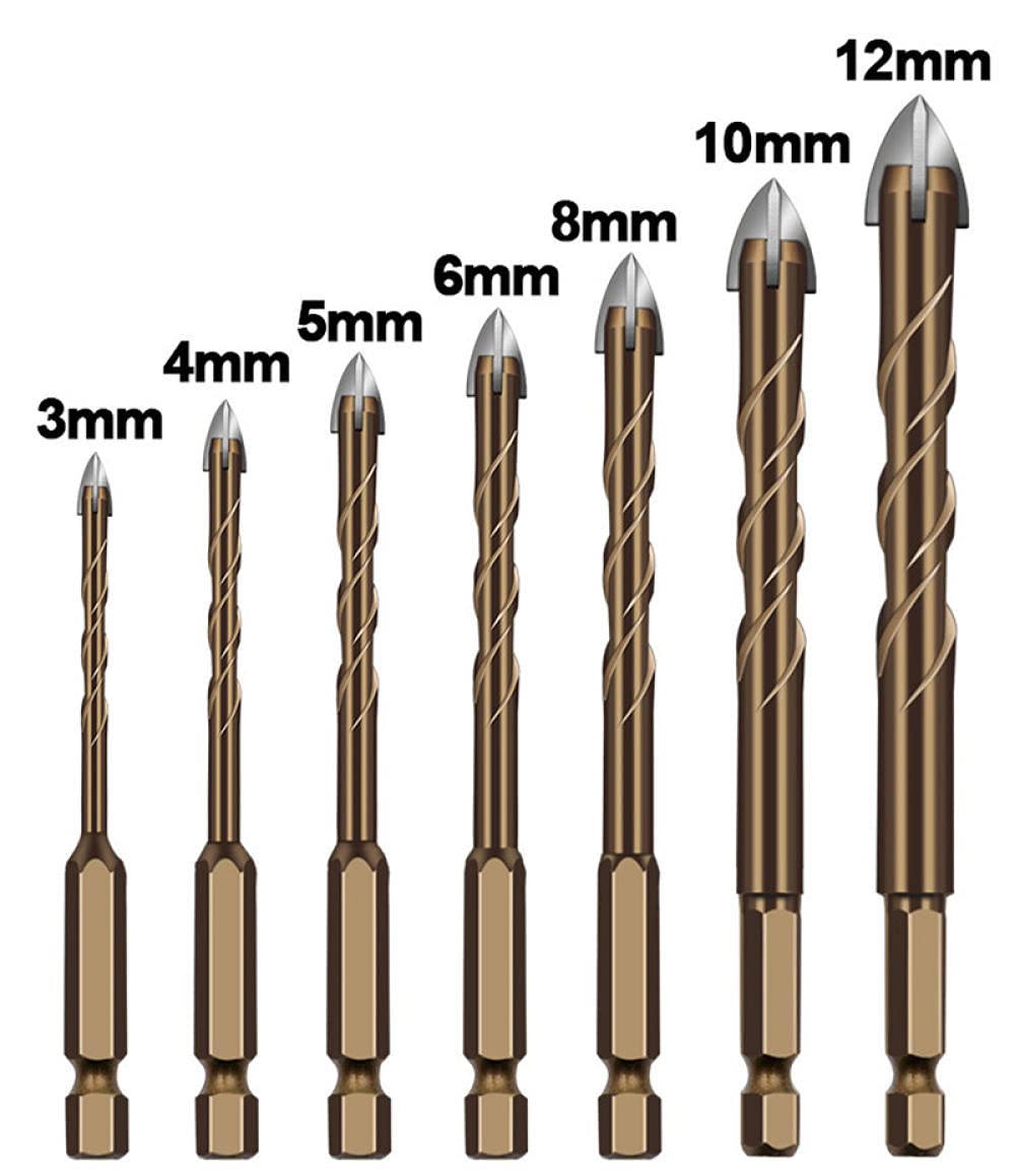 High-Performance Cross Alloy Drill Bit Set with Hex Handle & Spiral Groove - 4 Blades for Tile, Glass, Ceramics, Plastic & Steel (6MM) - Perfect for Home DIY Projects, Construction & Metalworking