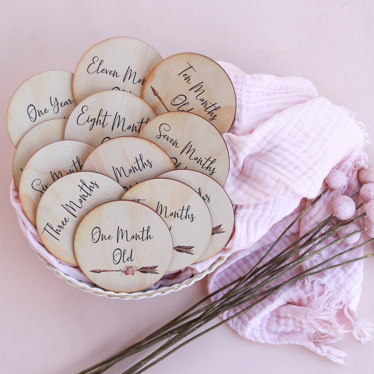 Boho Arrow Monthly Milestone Disc Set - Perfect for Baby Photo Shoots, Nursery Decor, and First Birthday Celebrations