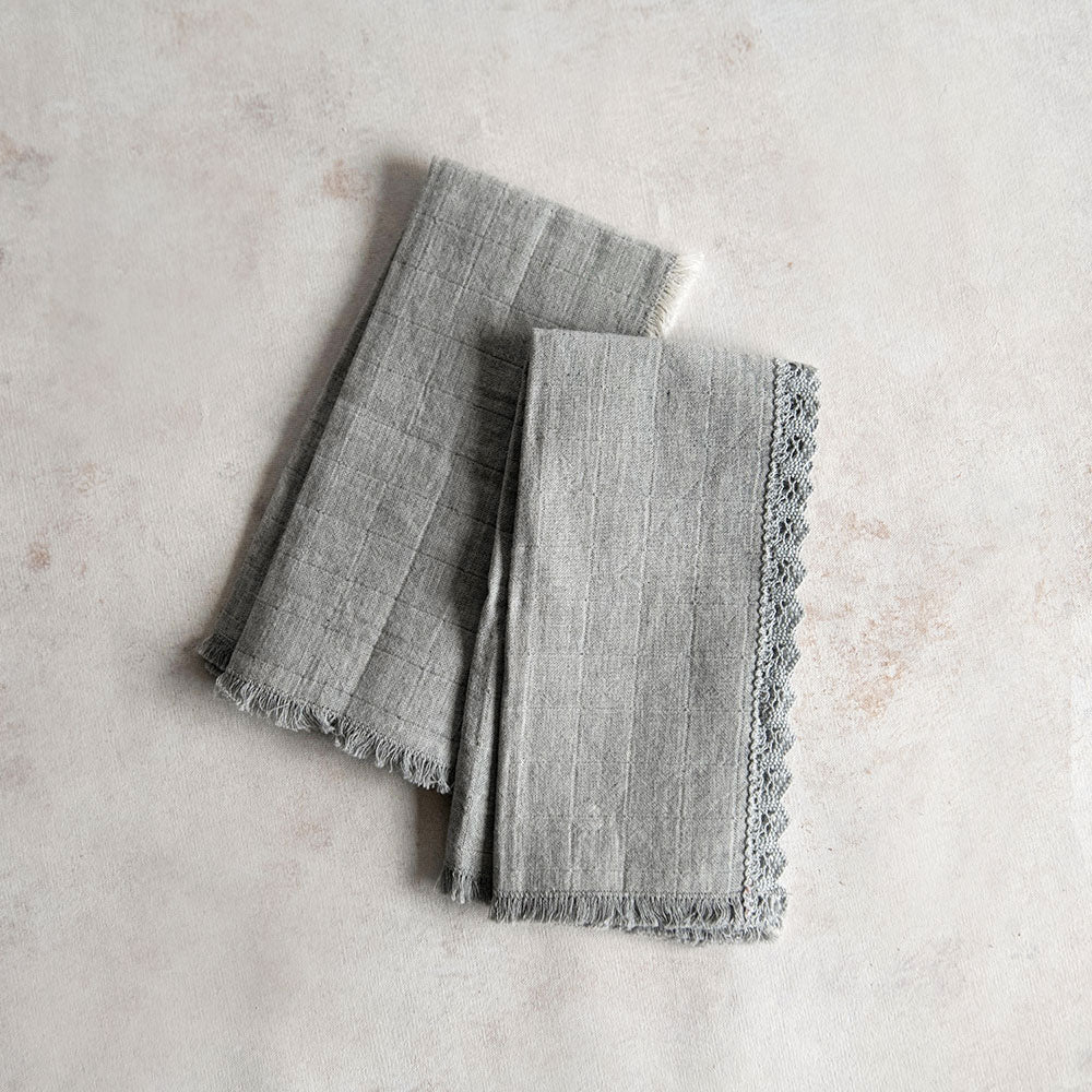 Elegant Pointelle Lace Napkin Set - Grey - 12-Piece Cotton Table Linens for Dinner Parties & Formal Dining
