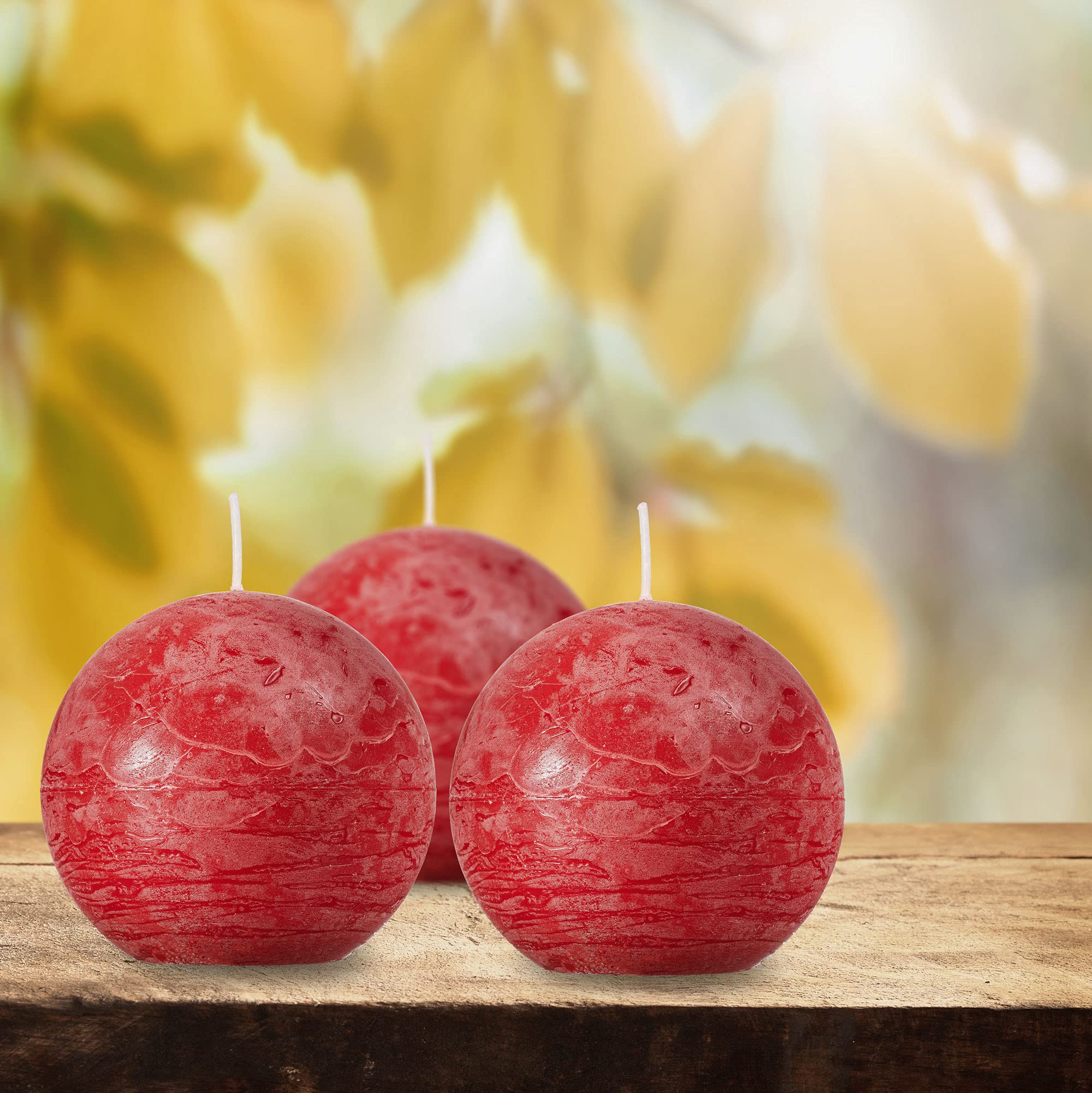 SPAAS Rustic Red Round Candles - 3 Inch Red Ball Candles Set of 6 - Decorative Sphere Candles for Wedding Centerpieces, Christmas Decor, Thanksgiving Table Settings & Home Ambiance Lighting