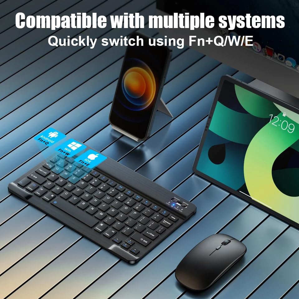Bluetooth Keyboard for iPad 10th Gen, iPad Pro 13/12/11/10/9/8/7 inch, iPad Air 13/11th Gen, iPad Mini, Samsung & Xiaomi Tablets - Slim Wireless Portable Keyboard for Travel, Office & Home Use | Compatible with Multiple Devices