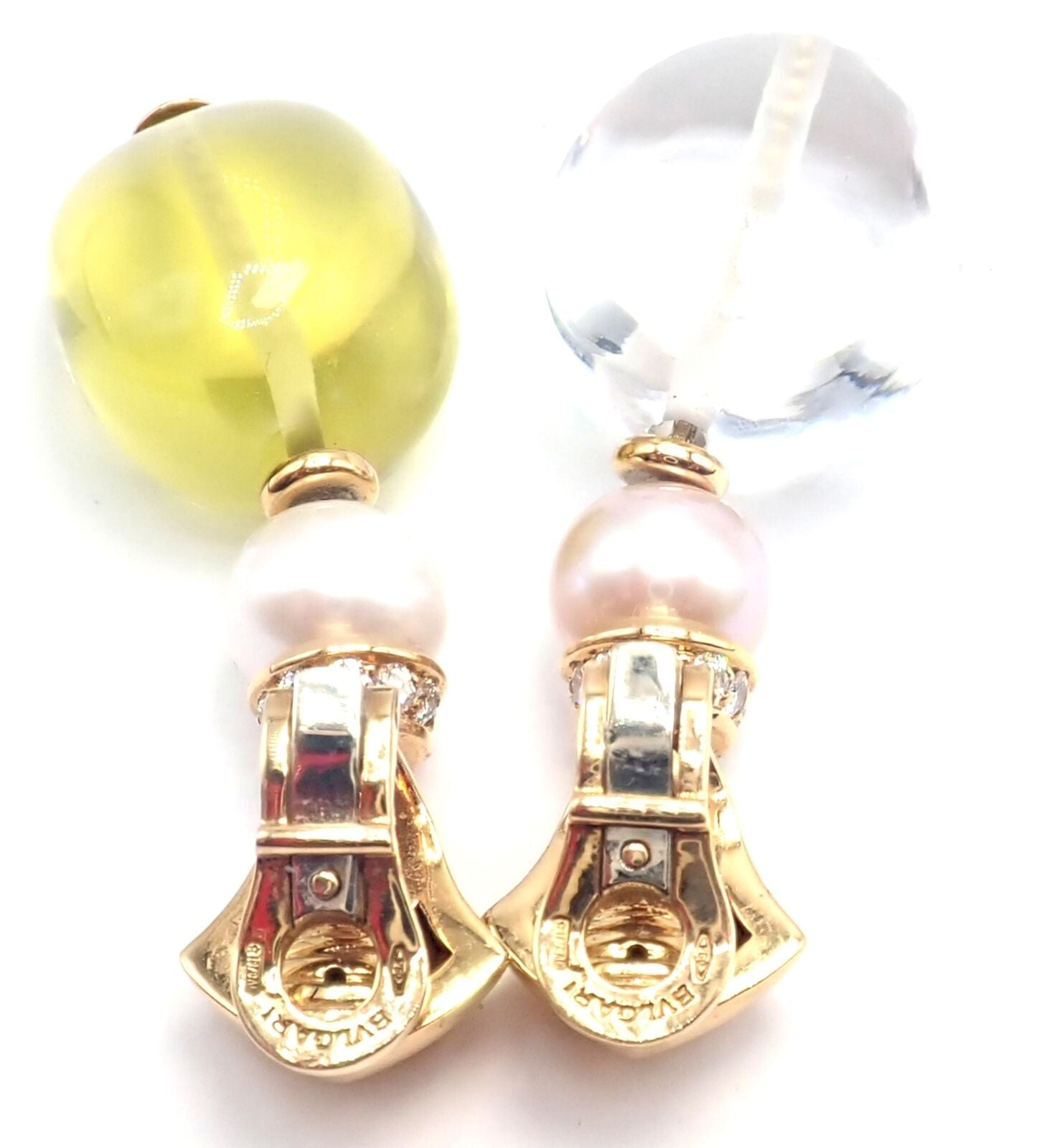 Authentic Bulgari Bvlgari 18k Gold Diamond Pearl Peridot Crystal Drop Earrings for Women - Luxury Statement Jewelry for Parties, Weddings & Special Occasions