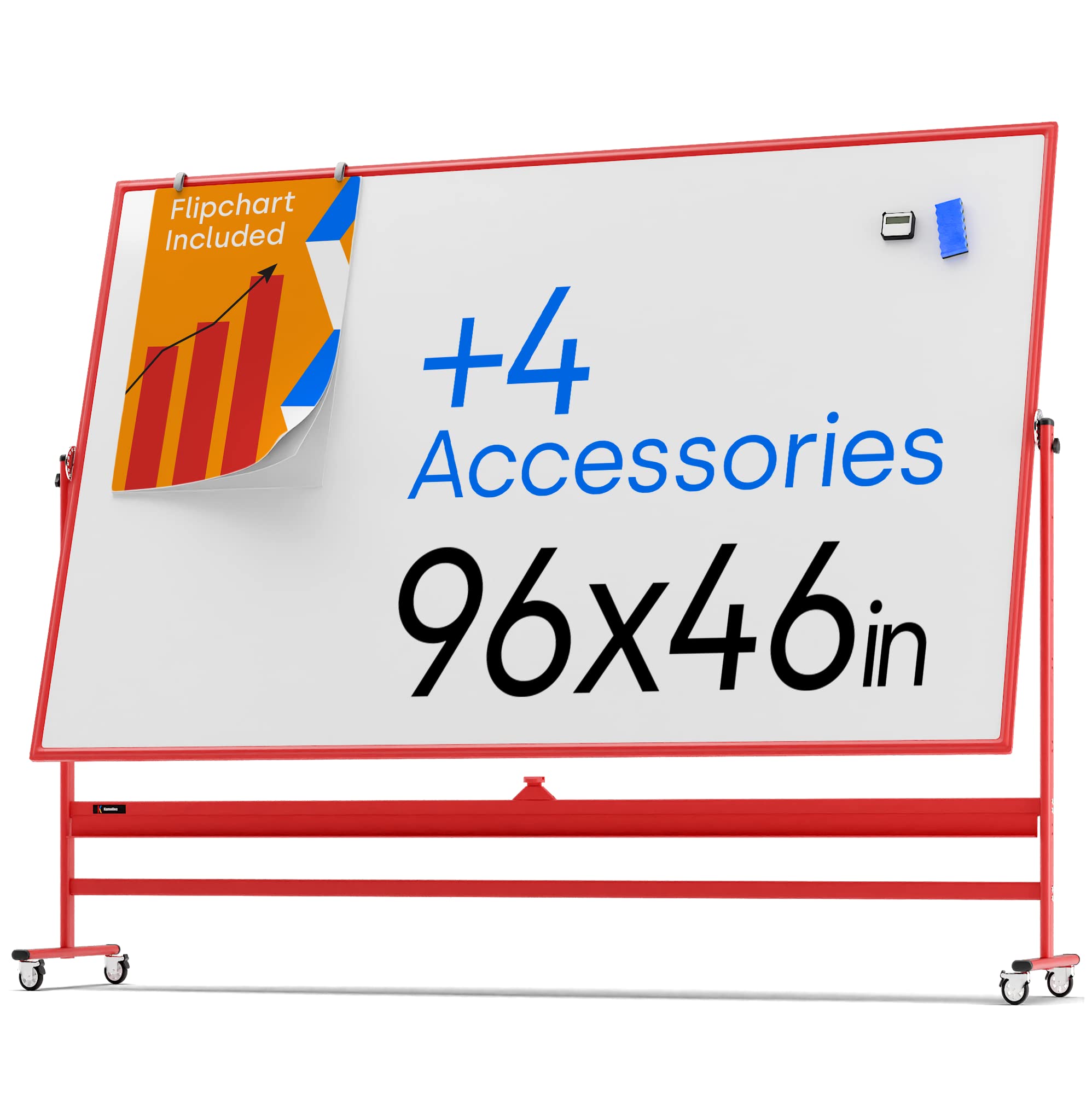 96 x 46 Inch Rolling Magnetic Whiteboard - Large Portable Double Sided Dry Erase Board with Stand & Wheels - Mobile Standing Easel Whiteboard for Office Meetings, Classroom Teaching & Home Organization (Ideal for Presentations, Brainstorming & Family Schedules)