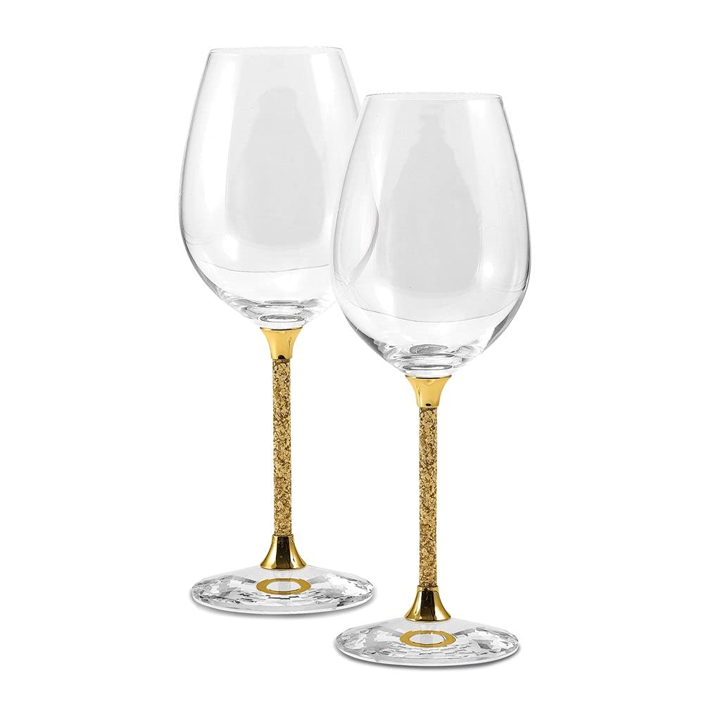 Premium Set of 2 Elegant Wine Glasses with 24K Gold Flake Stems - Includes Gift Bag - Perfect for Women, Bridal Showers, Anniversary Gifts & Romantic Dinners