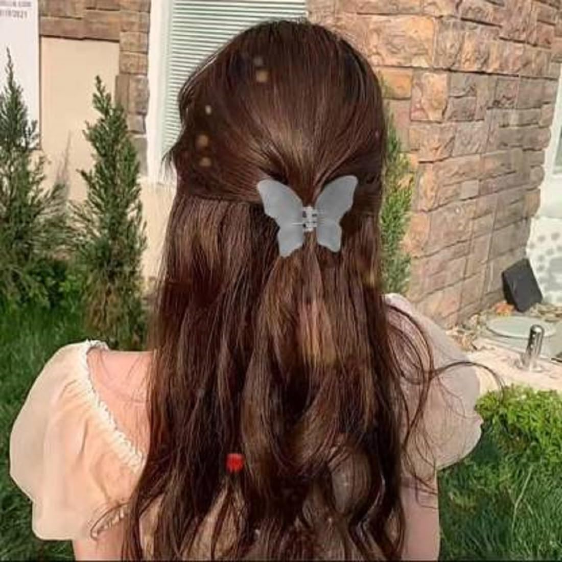 Abrish Matte Finish Hair Claw Clips - Large Pearl Butterfly Hair Clips for Women | Korean Style Transparent Hair Clutchers | Perfect for Parties, Weddings & Everyday Hairstyles