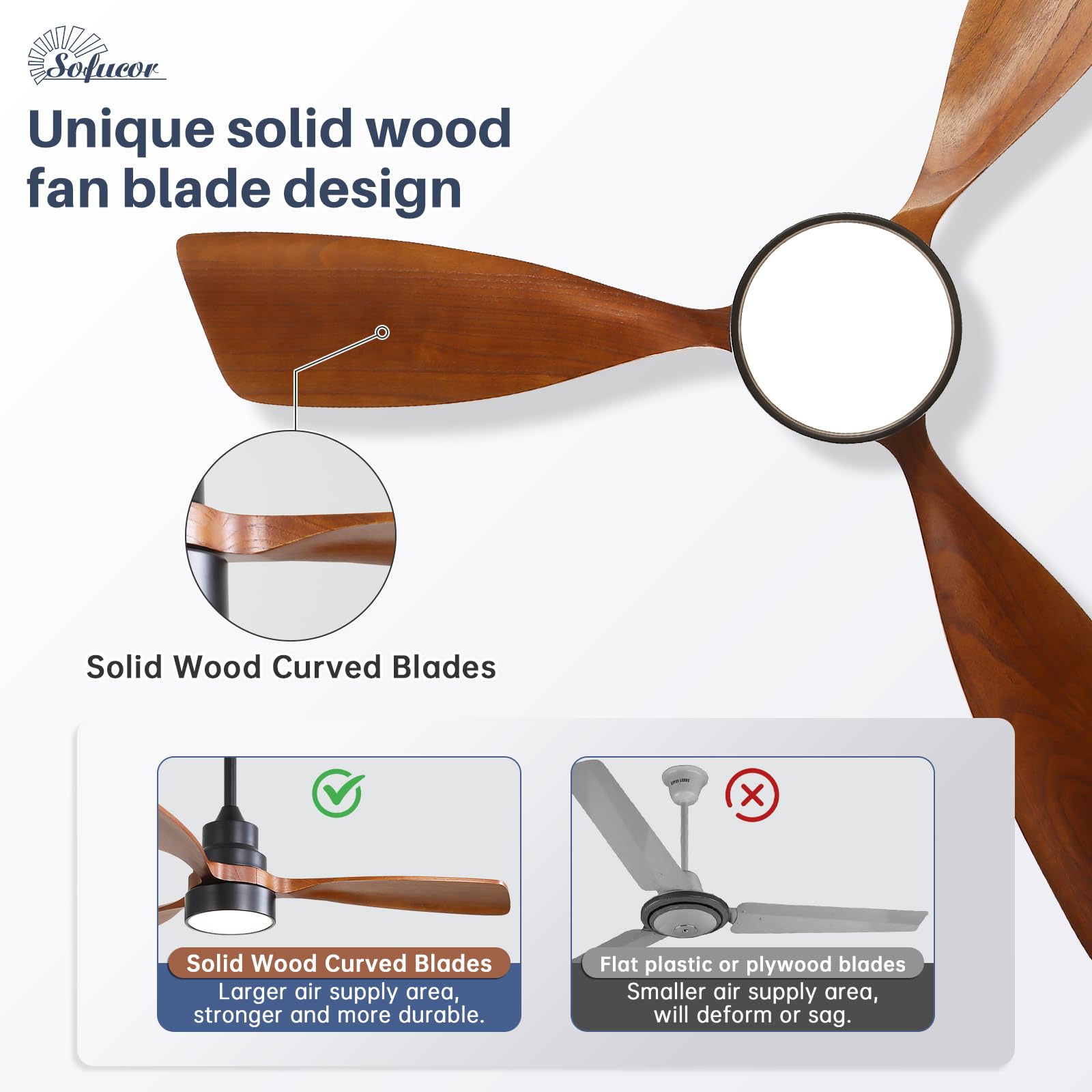 48 Inch Smart Ceiling Fan with Lights - Remote & APP Control, Alexa/Google Home Compatible - 3 Blade Brown Black Solid Wood Low Profile Fan for Indoor/Outdoor Use - Perfect for Bedroom, Living Room, Farmhouse, Patio and More