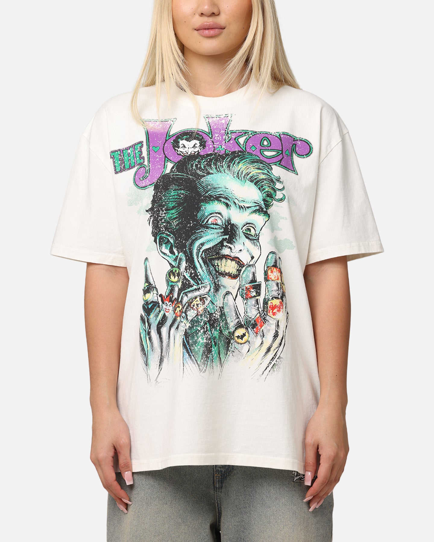 DC Batman The Joker Graphic T-Shirt - Vintage Heavy Cotton Tee for Men & Women - Off White - Perfect for Cosplay, Comic Con & Casual Wear