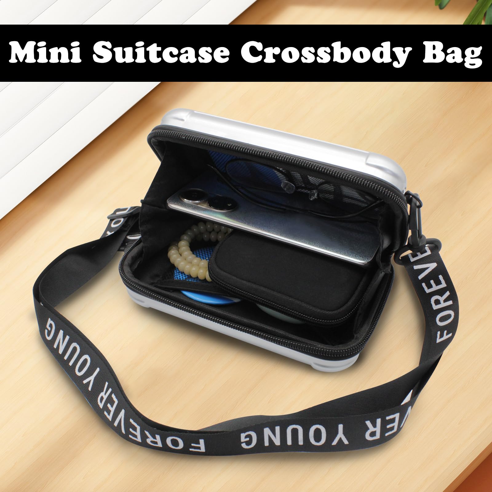 Stylish Mini Suitcase Crossbody Bag - Plastic Travel Cosmetic Purse with 2 Adjustable Straps | Perfect for Travel, Parties, and Everyday Use