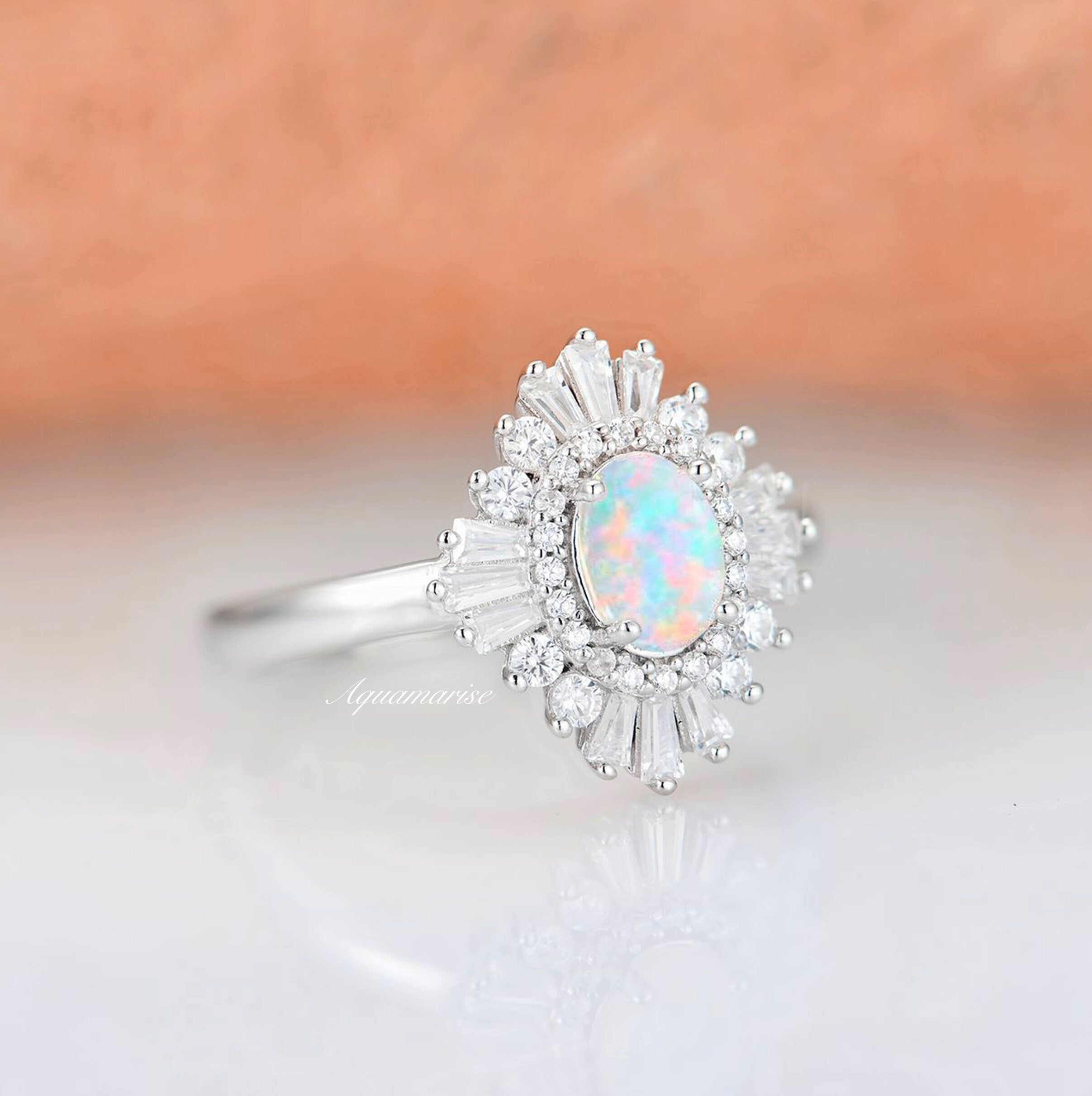 Natural Australian Opal Ring Sterling Silver - Victoria Collection | Elegant Handmade Jewelry for Women, Gift for Her, Wedding, Anniversary & Special Occasions