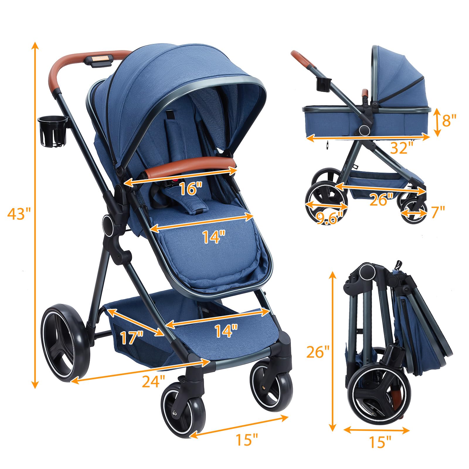 GAOMON 2-in-1 Convertible Baby Stroller with Bassinet & Toddler Seat - Lightweight Aluminum Frame, Reversible Pushchair, 5-Point Safety Harness, Foldable Design (Blue) | Perfect for Newborns, Infants & Outdoor Walks
