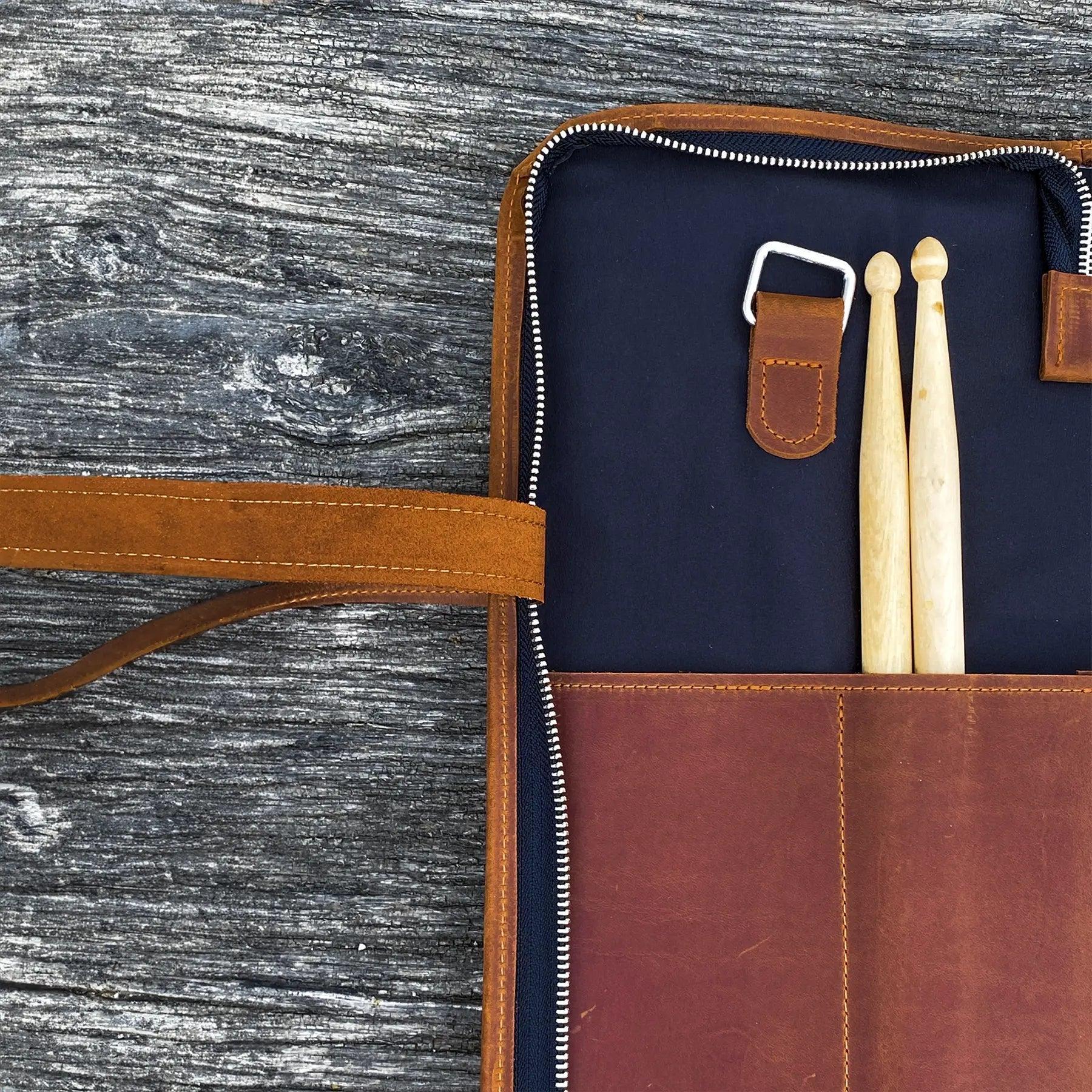 Premium Leather Drumstick Bag for Drummers - Durable & Stylish Stick Holder for Gigging, Practice & Travel