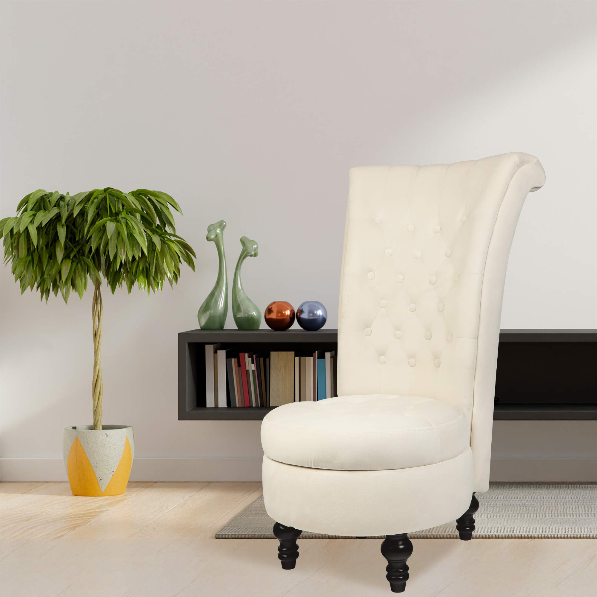 Luxury MU Dutch Velvet High Back Accent Chair - Elegant Royal Throne Style Living Room Furniture for Bedroom, Lounge & Office - Cream Velvet Upholstered Seat for Home Decor & Special Occasions