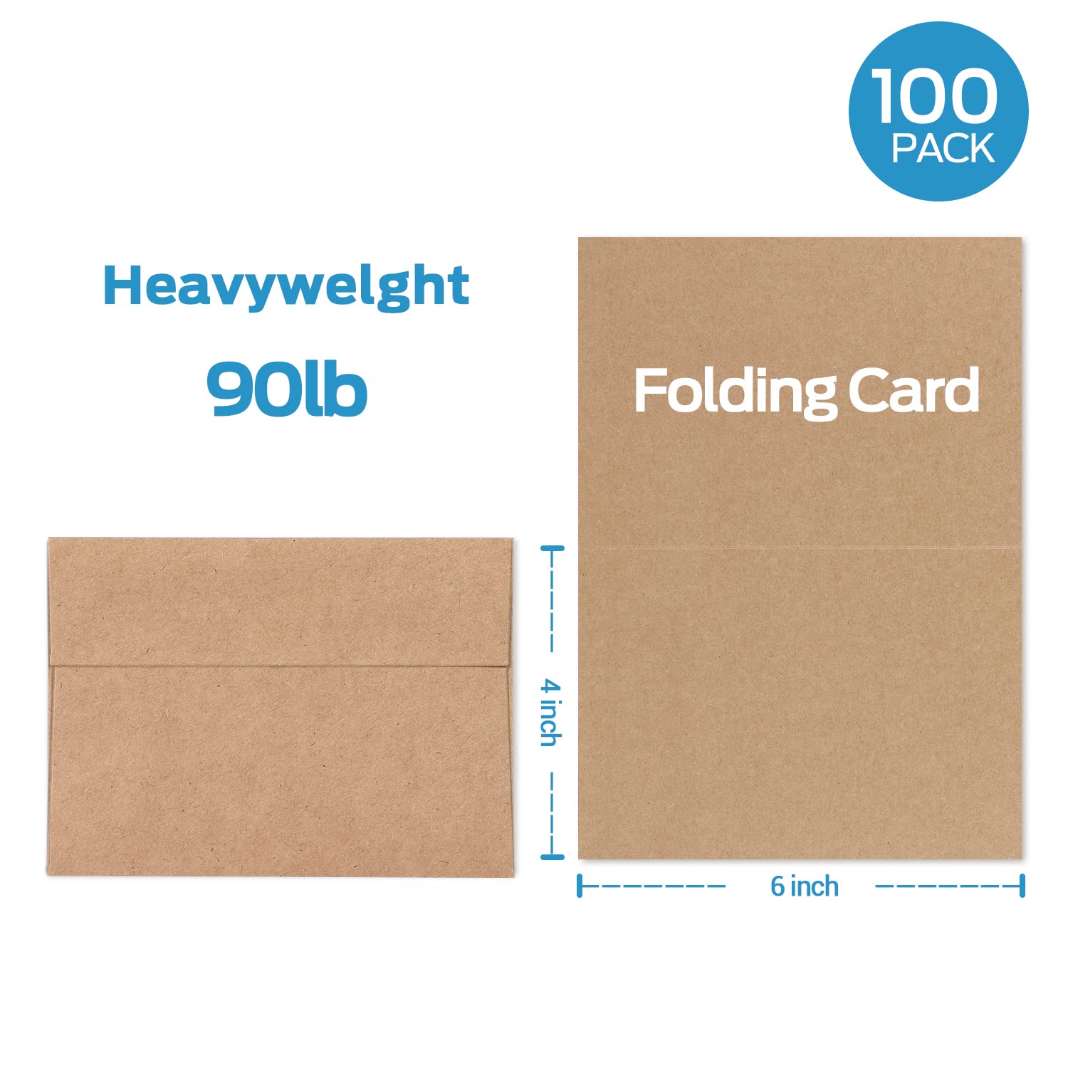 Ohuhu 100 Pack Blank Cards and Envelopes - 4x6 Heavyweight Kraft Paper Folded Cardstock with A4 Envelopes for DIY Greeting Cards | Perfect for Wedding Invitations, Birthday Cards, Thank You Notes & All Occasions | Great for Handmade Crafts, Scrapbooking & Personalized Stationery