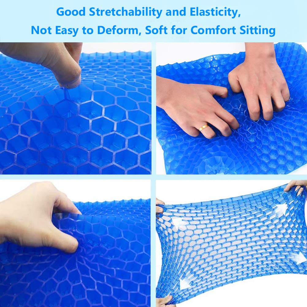 Gel Seat Cushion for Office Chair & Car - Double Thick Honeycomb Design with Non-Slip Cover - Pressure Relief & Breathable Comfort for Home, Wheelchair & Long Sitting (Blue) - Perfect for Work, Driving & Pain Relief
