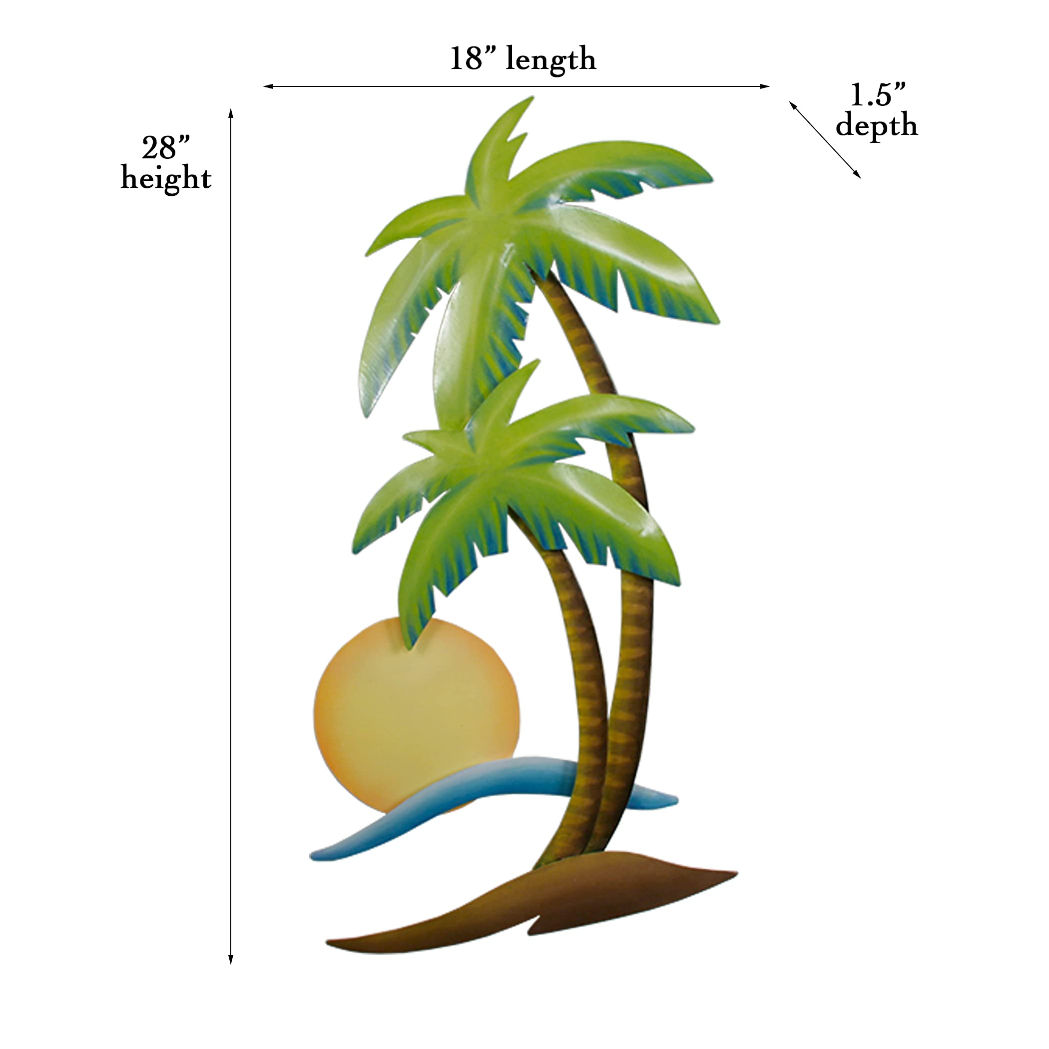 T.I. Design Tropical Beach Metal Wall Art - Coastal Palm Tree Sun Decor for Patio, Living Room & Bedroom - Rust-Resistant Outdoor Safe Finish