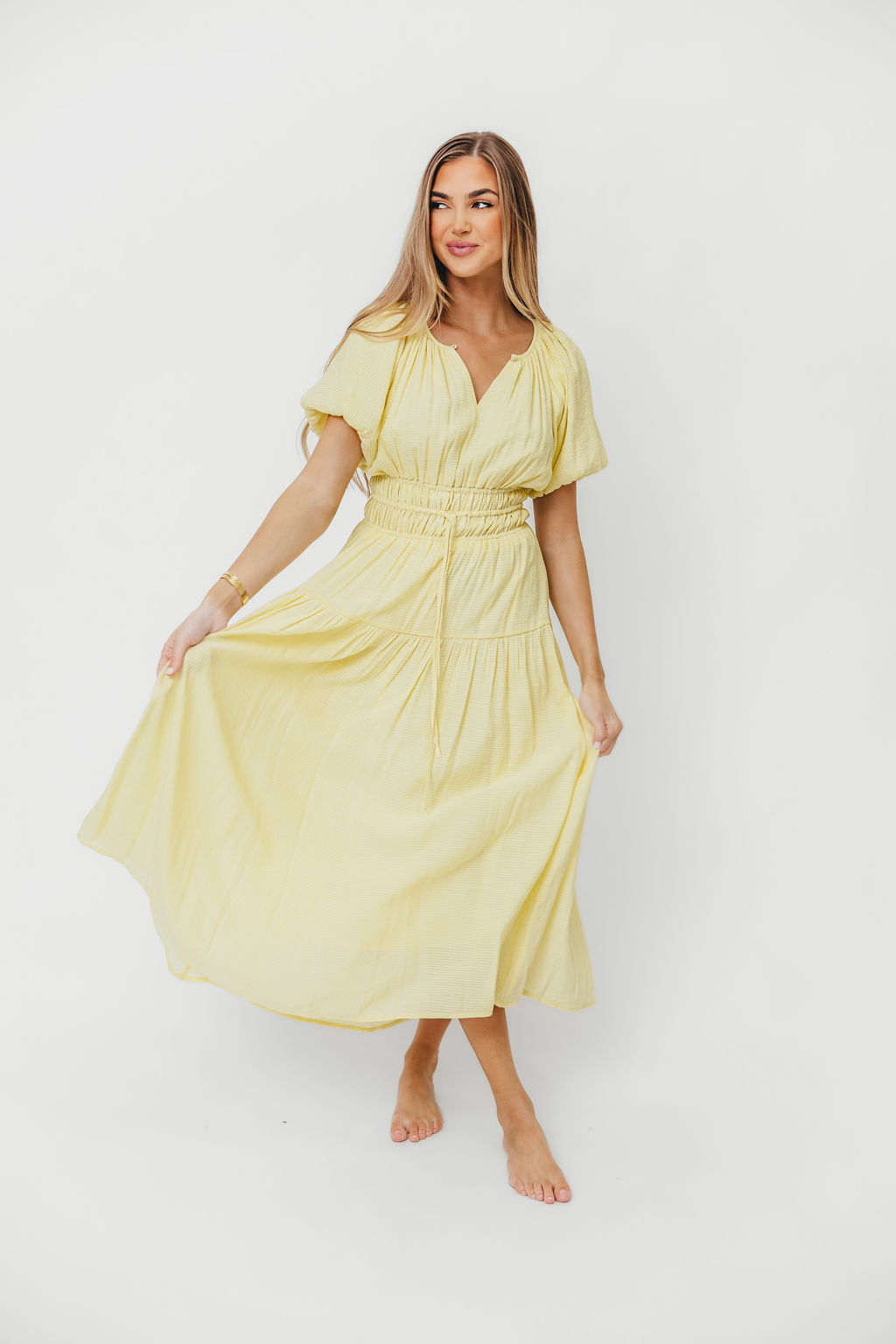 Elegant Light Yellow Tiered Maxi Dress for Women - Summer Beach Wedding Party Dress | Perfect for Beach Vacations, Garden Parties & Special Occasions