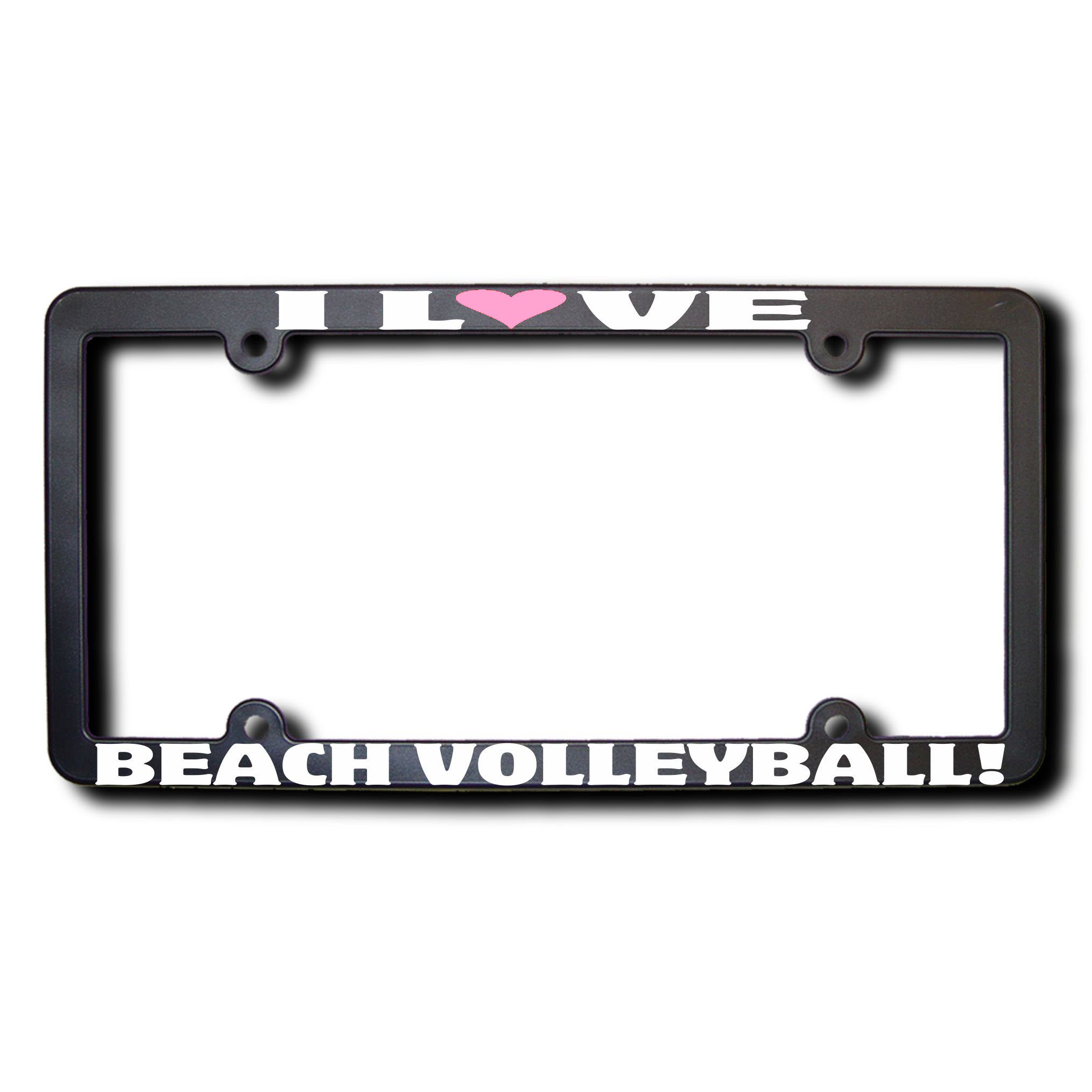 I Love Beach Volleyball License Plate Frame with Pink Heart - Fun Car Accessory for Beach Lovers & Volleyball Fans - Perfect for Summer Road Trips & Coastal Getaways
